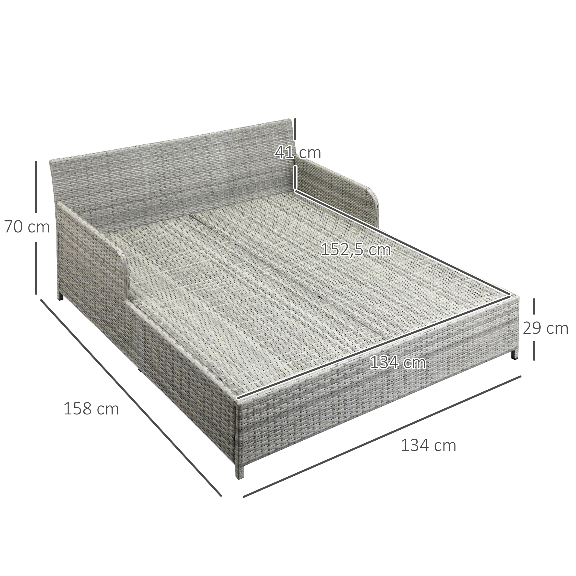 Lit canapé double pour jardin en résine tressée PE