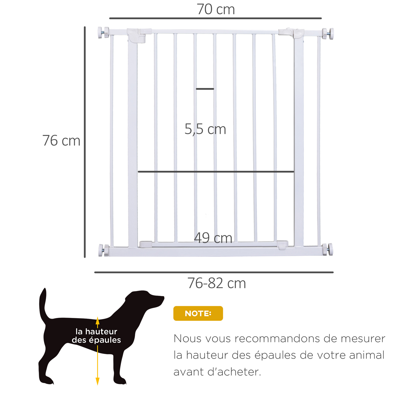 Barrière de sécurité longueur réglable dim. 76-82l x 76H cm blanc