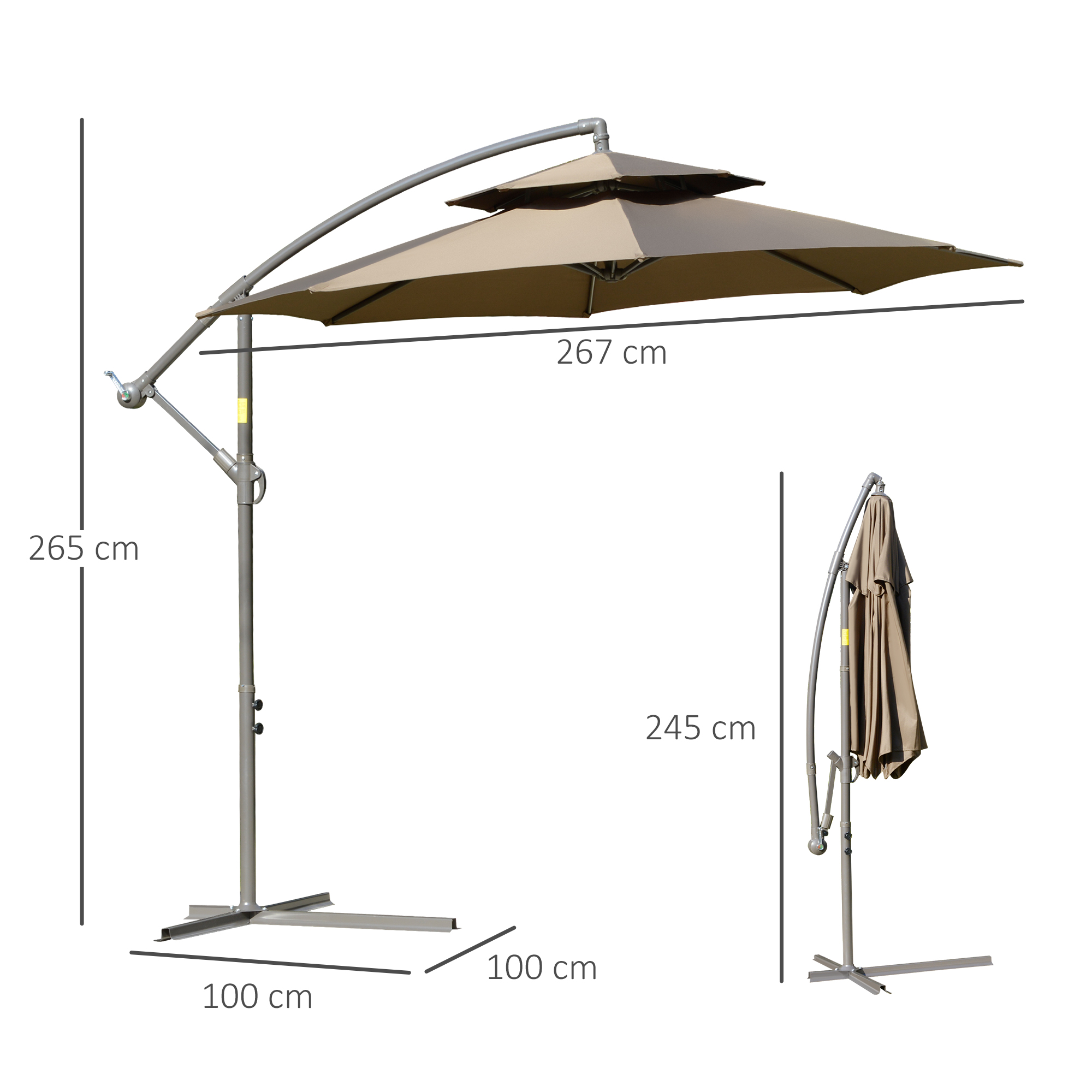 Parasol déporté octogonal inclinable Ø 2,67 x 2,65H m