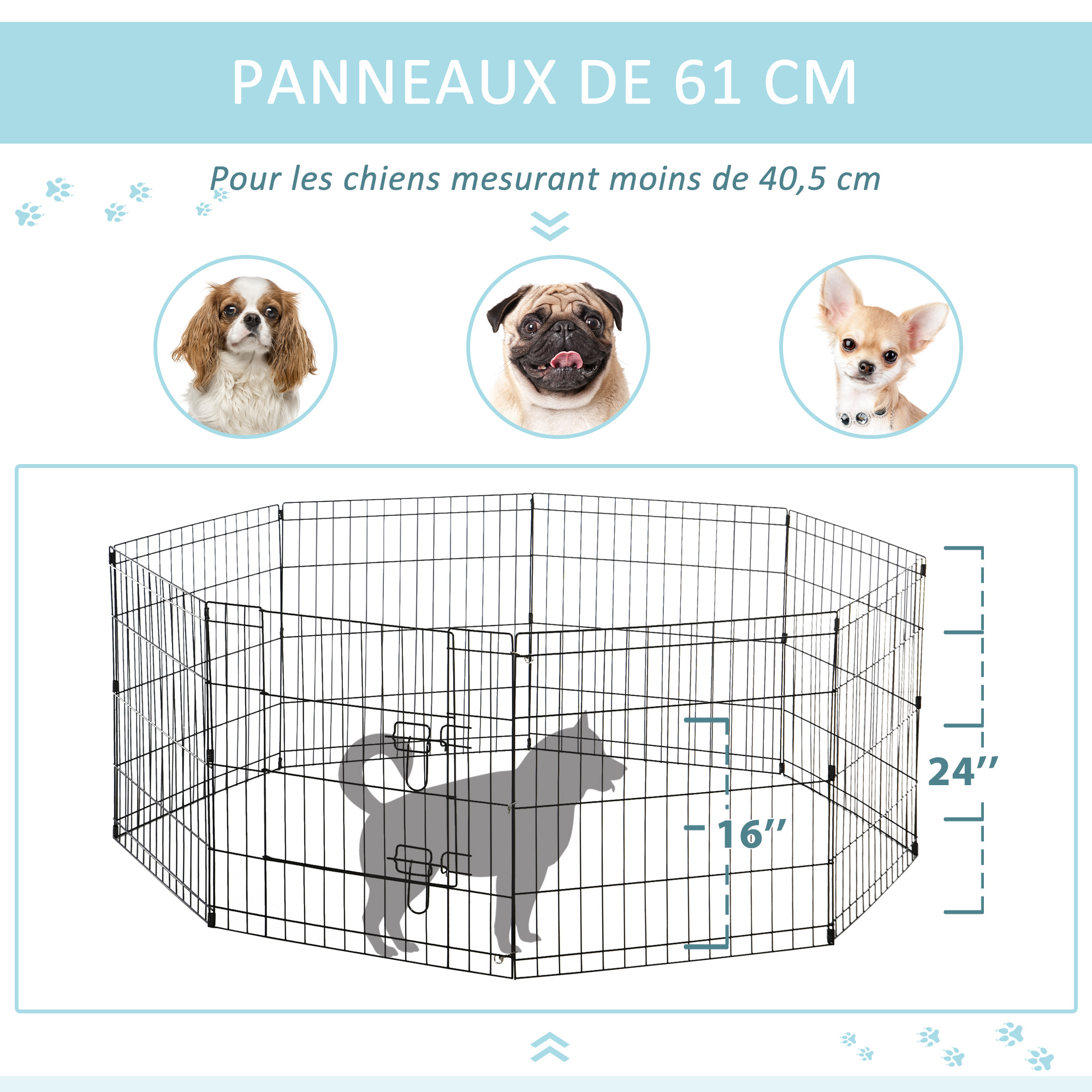 Parc enclos modulable pour chien animaux porte métal noir