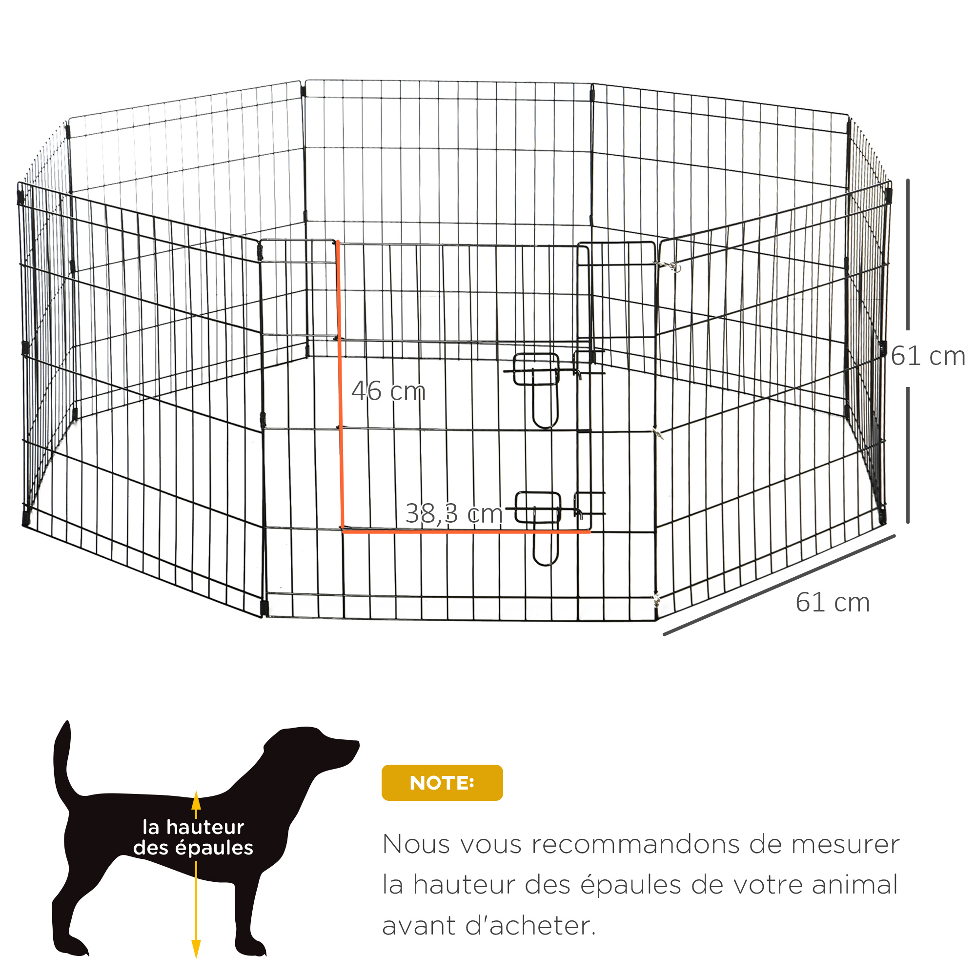 Parc enclos modulable pour chien animaux porte métal noir