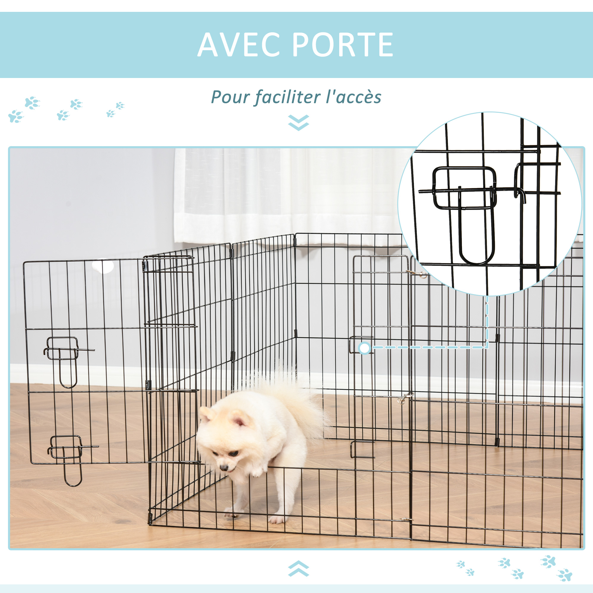 Parc enclos modulable pour chien animaux porte métal noir