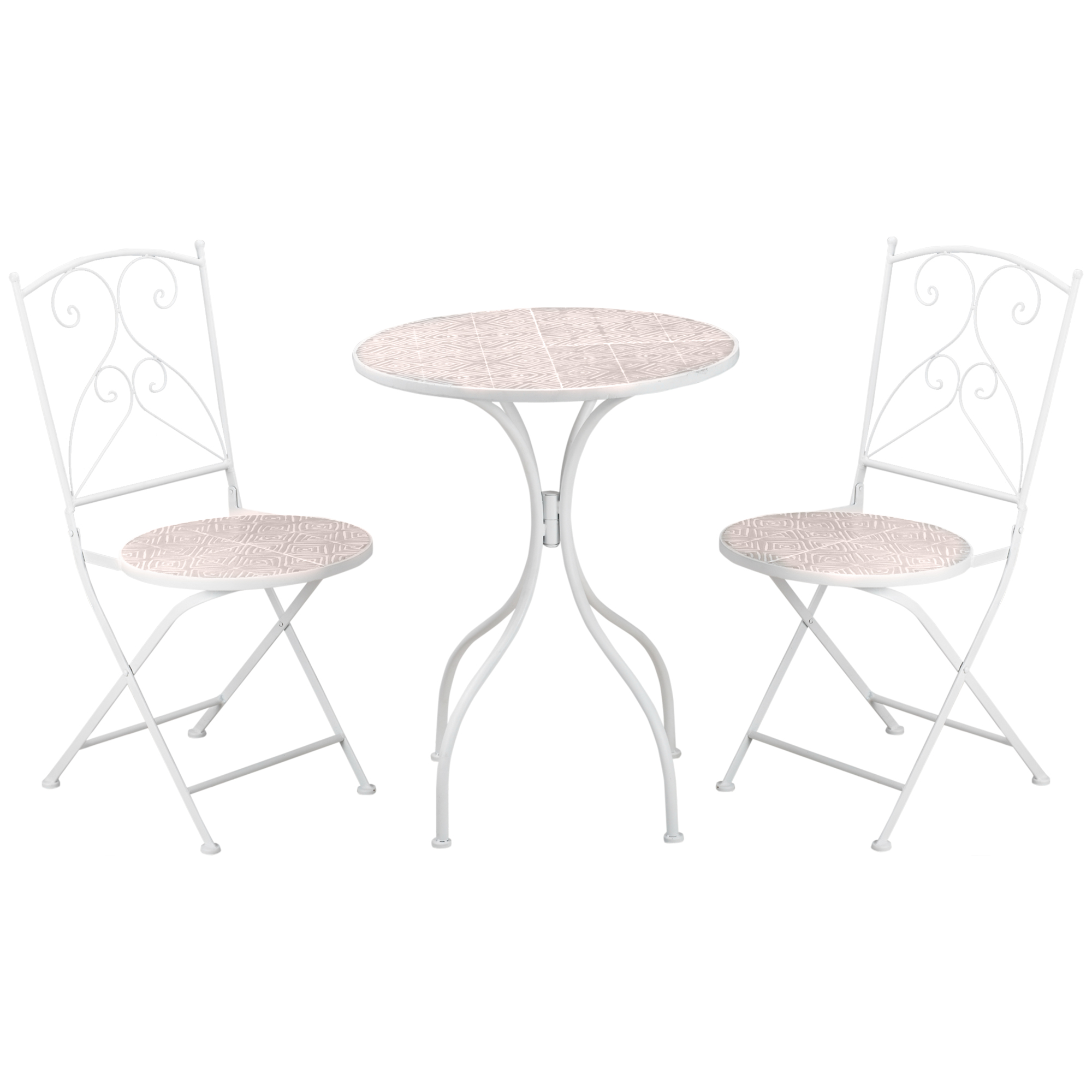 Ensemble de jardin bistro 3 pièces 2 chaises pliantes table ronde blanc