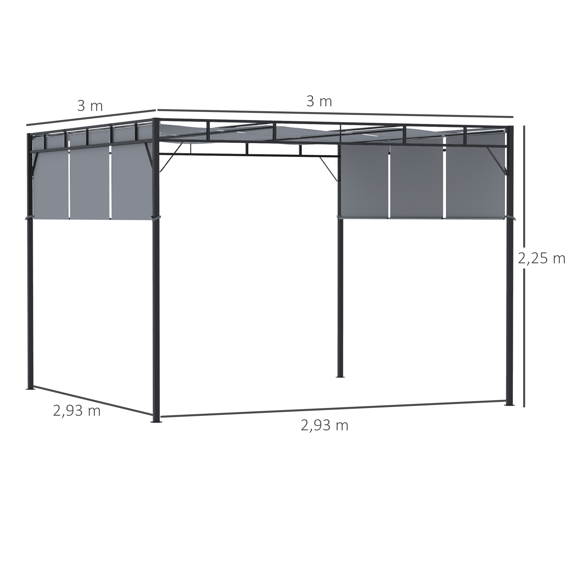 Pergola rétractable acier époxy noir triple toile polyester haute densité