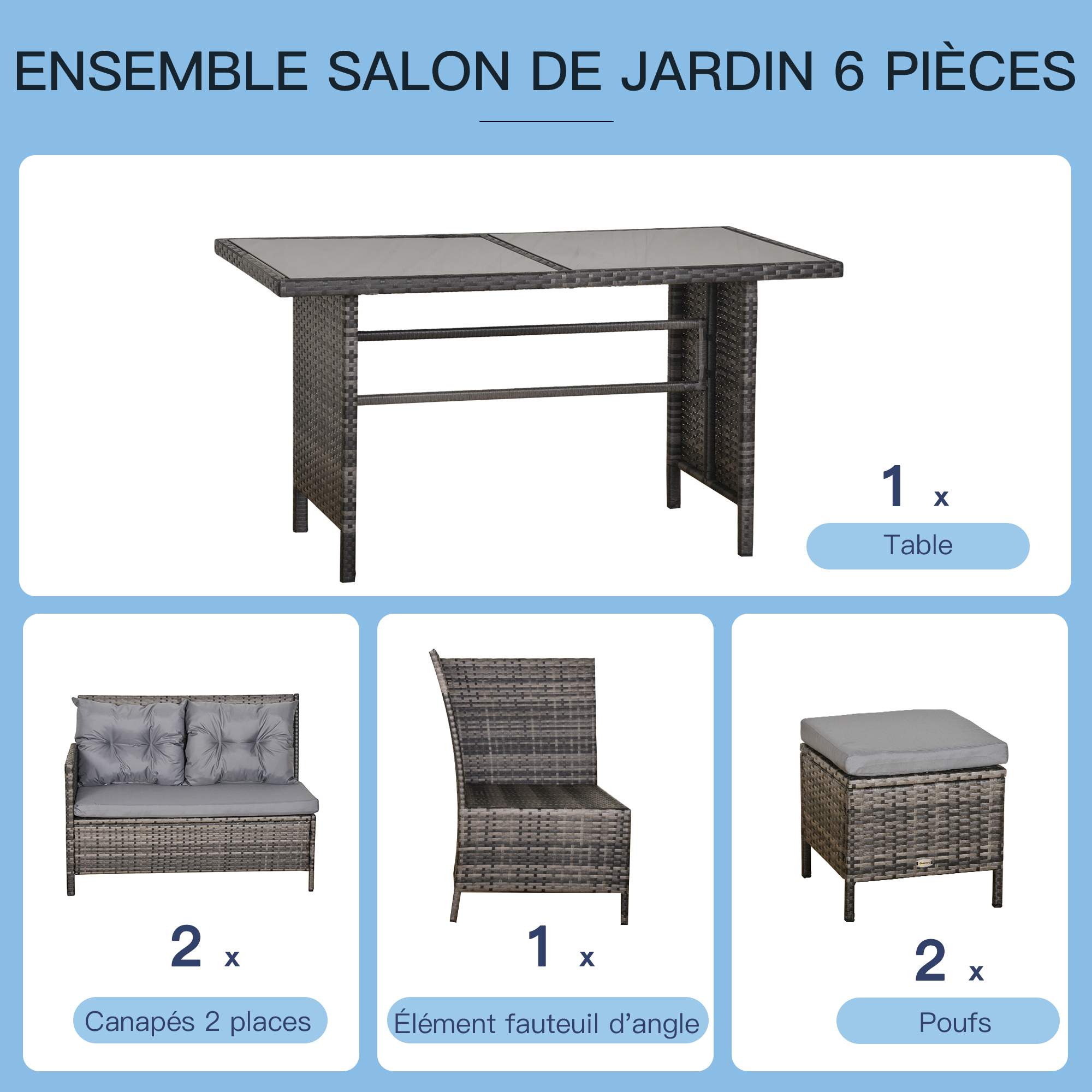 Salon de jardin 8 places résine tressée polyester gris