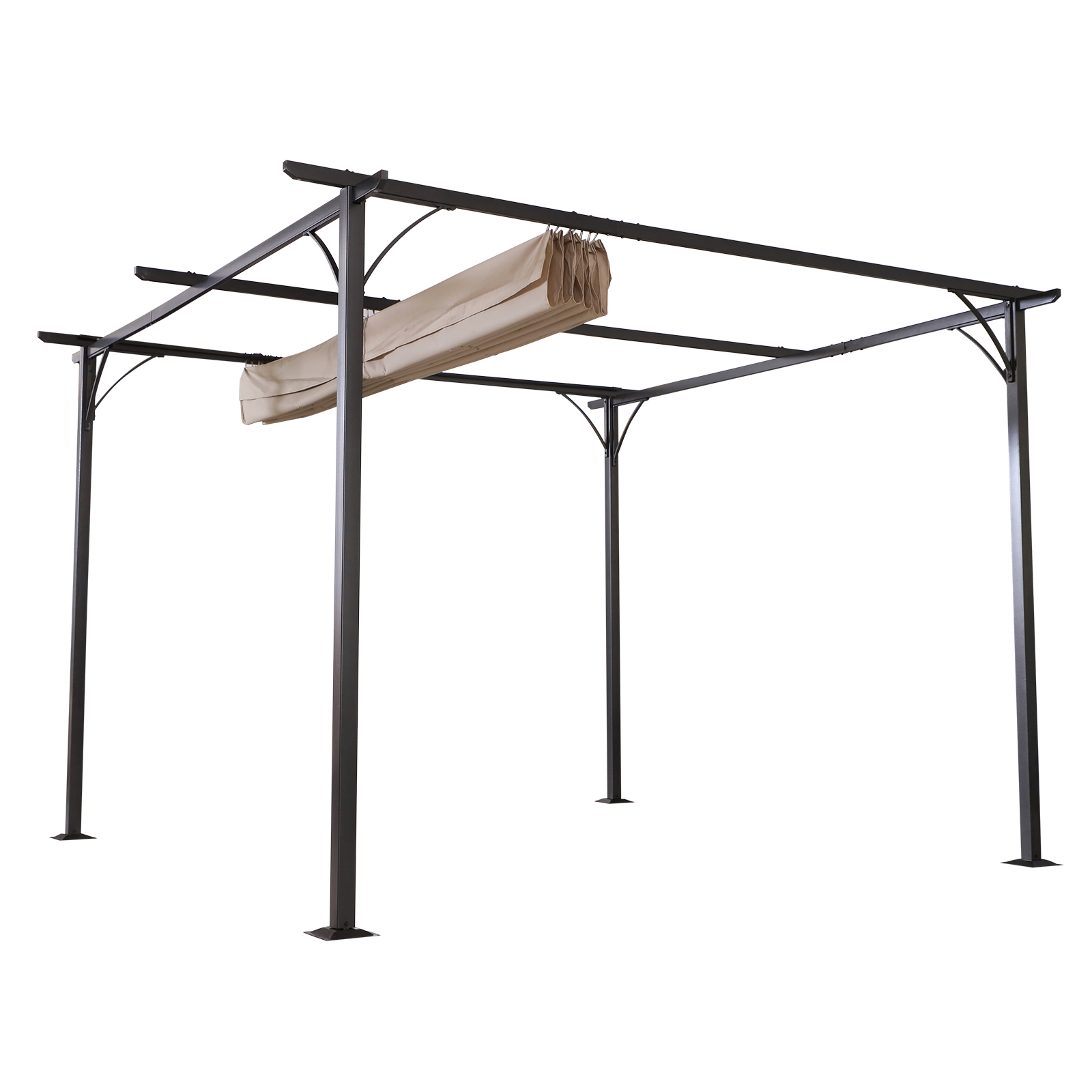 Pergola rétractable polyester beige métal époxy noir