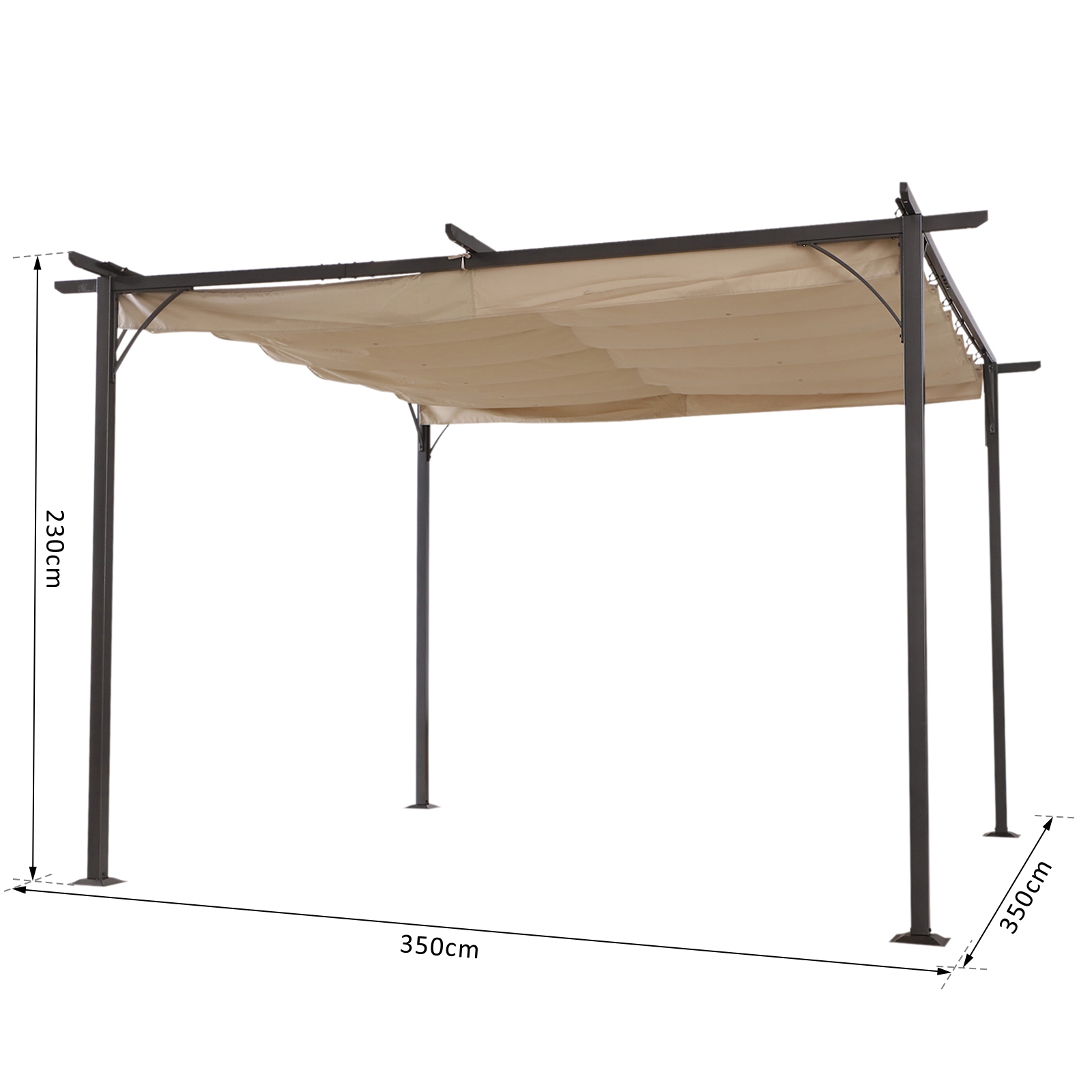 Pergola rétractable polyester beige métal époxy noir