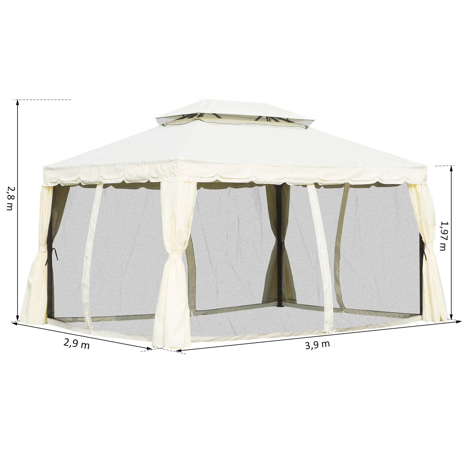 Pavillon de jardin 3,9L x 2,9l x 2,7H m écru