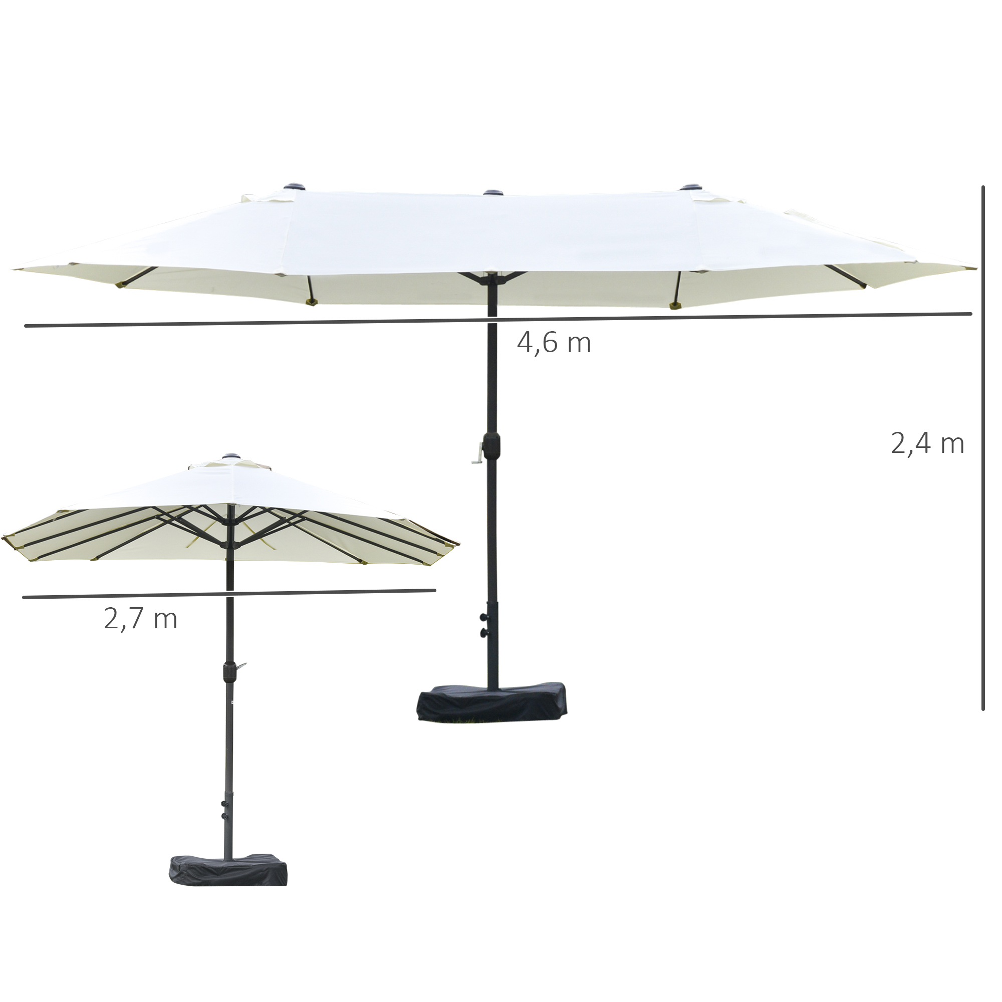 Parasol de jardin XXL manivelle acier polyester haute densité