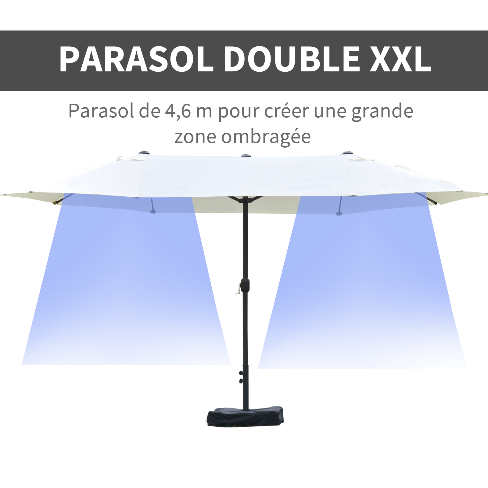 Parasol de jardin XXL manivelle acier polyester haute densité