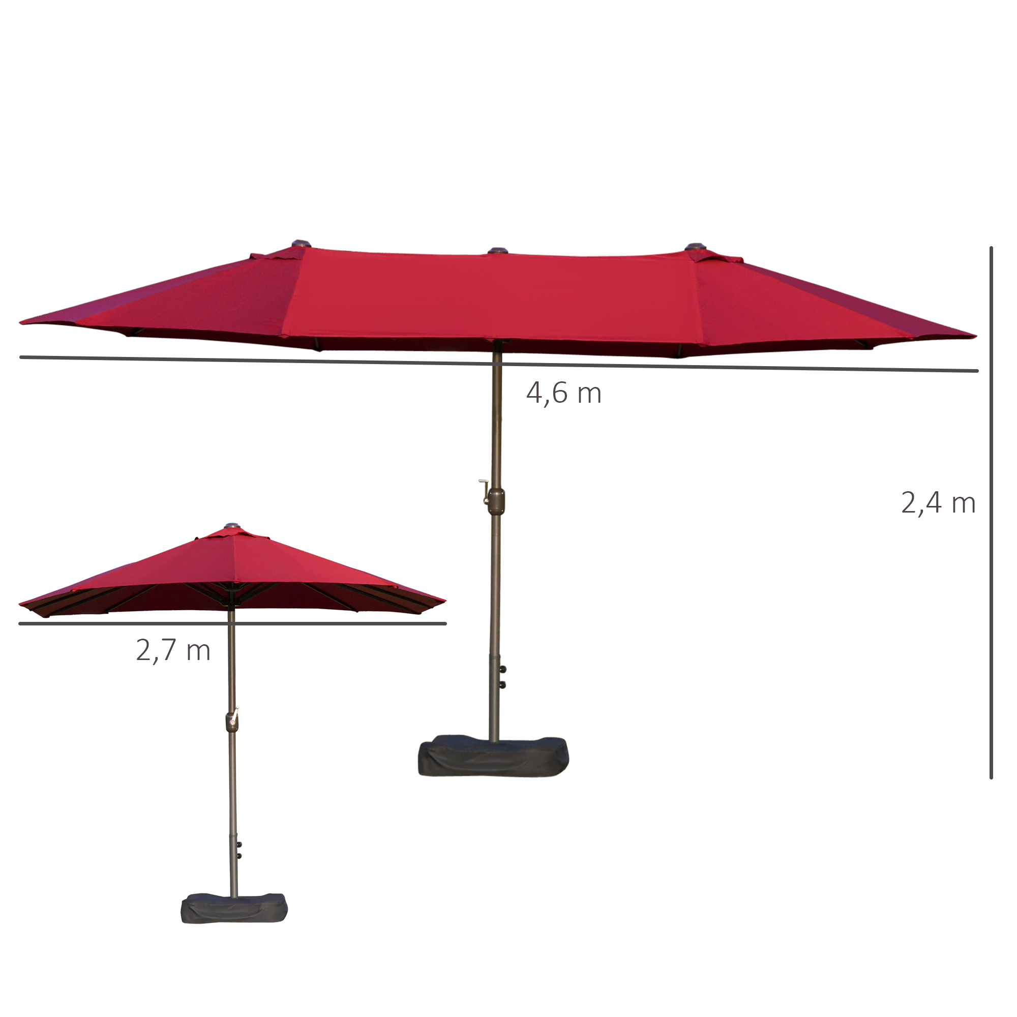 Parasol de jardin XXL pied contrepoids inclus acier polyester haute densité