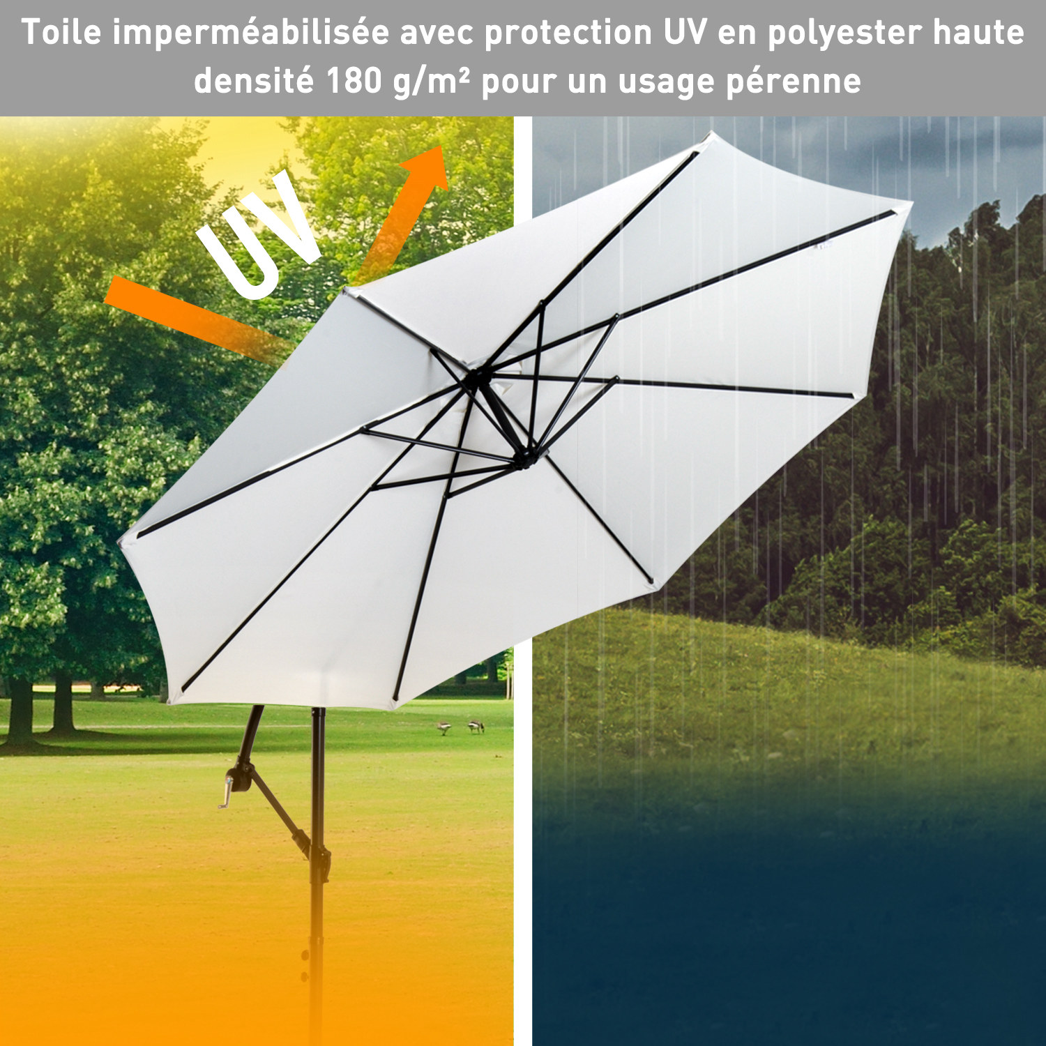 Parasol déporté octogonal inclinable Ø 3 x 2,5H m