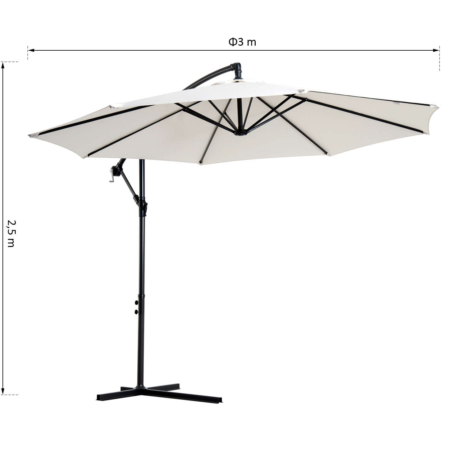 Parasol déporté octogonal inclinable Ø 3 x 2,5H m