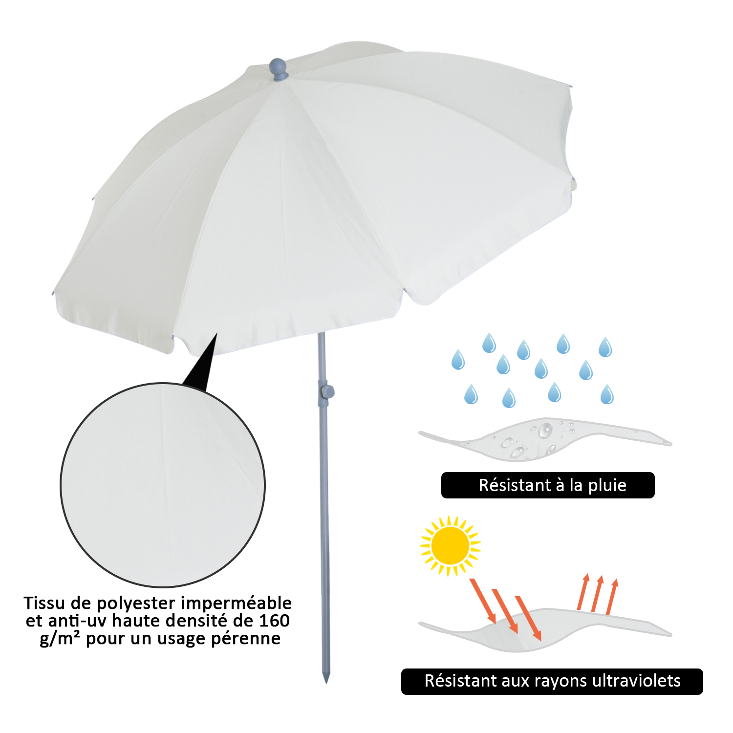 Parasol inclinable octogonal Ø 2,2 x 2,3 H m crème