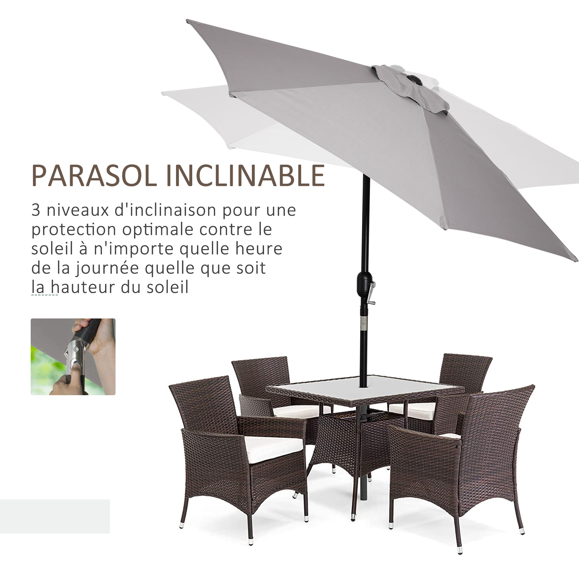 Parasol hexagonal inclinable métal polyester haute densité