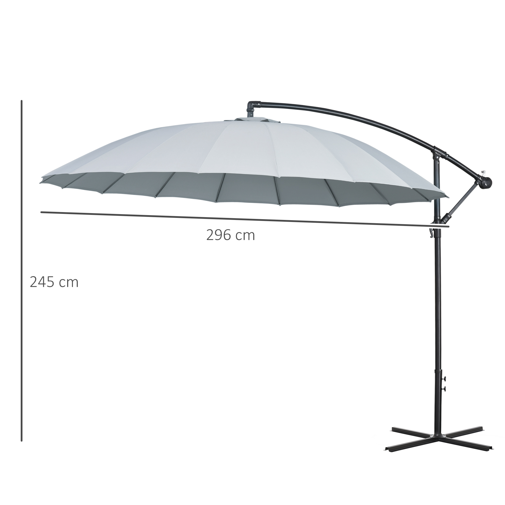 Parasol déporté rond inclinable dim. Ø 2,96 x 2,6H m polyester