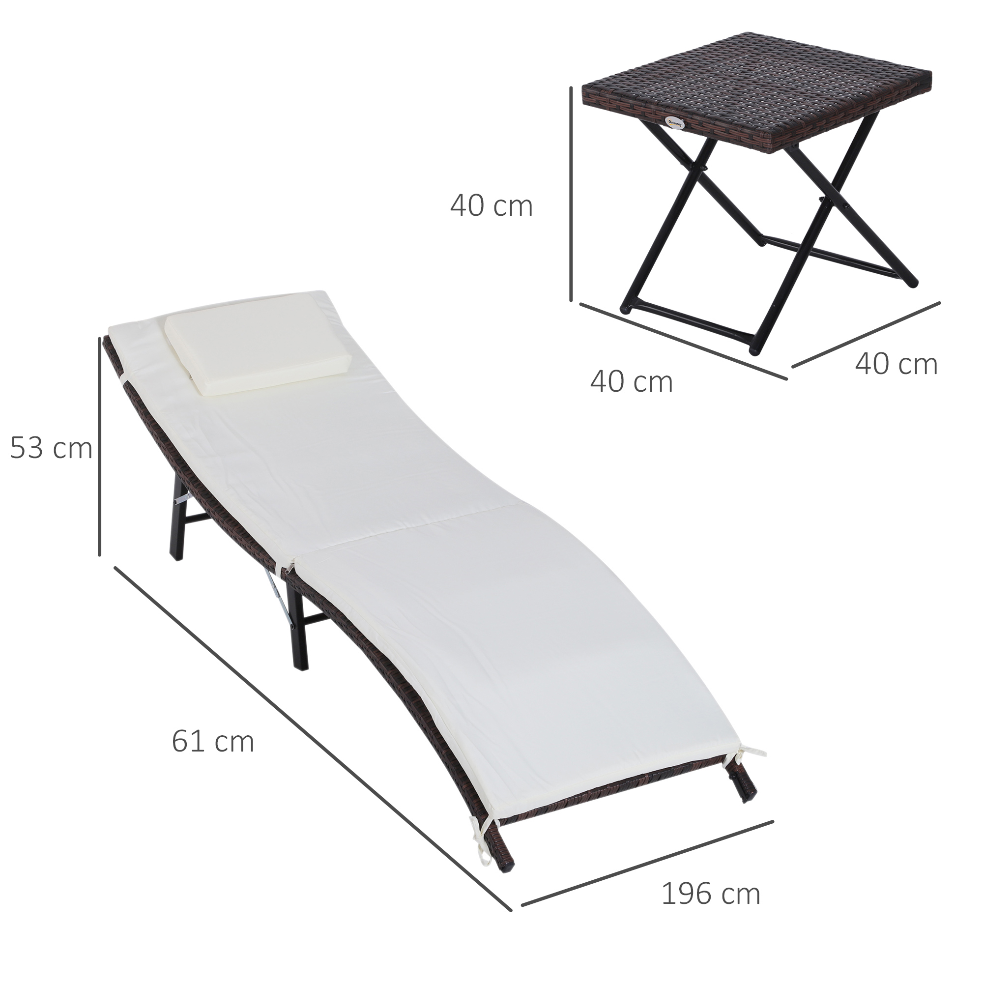 Lot de 2 bains de soleil pliables matelas têtière + table basse résine chocolat