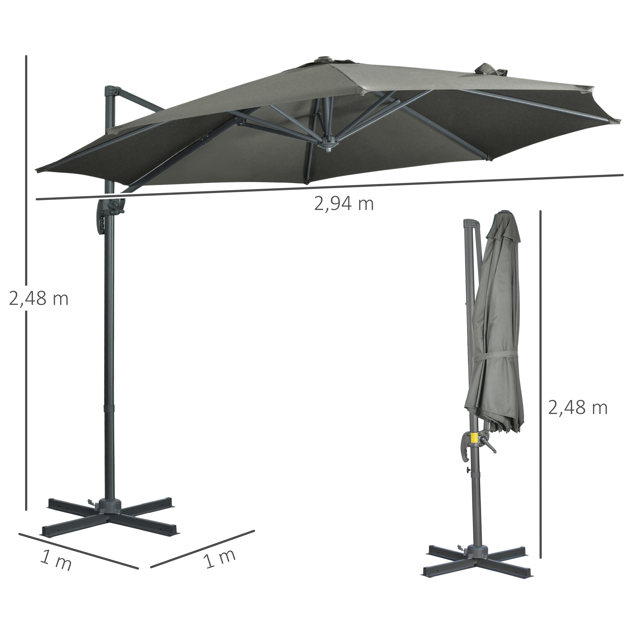 Parasol déporté octogonal inclinable Ø 2,94 x 2,48H m