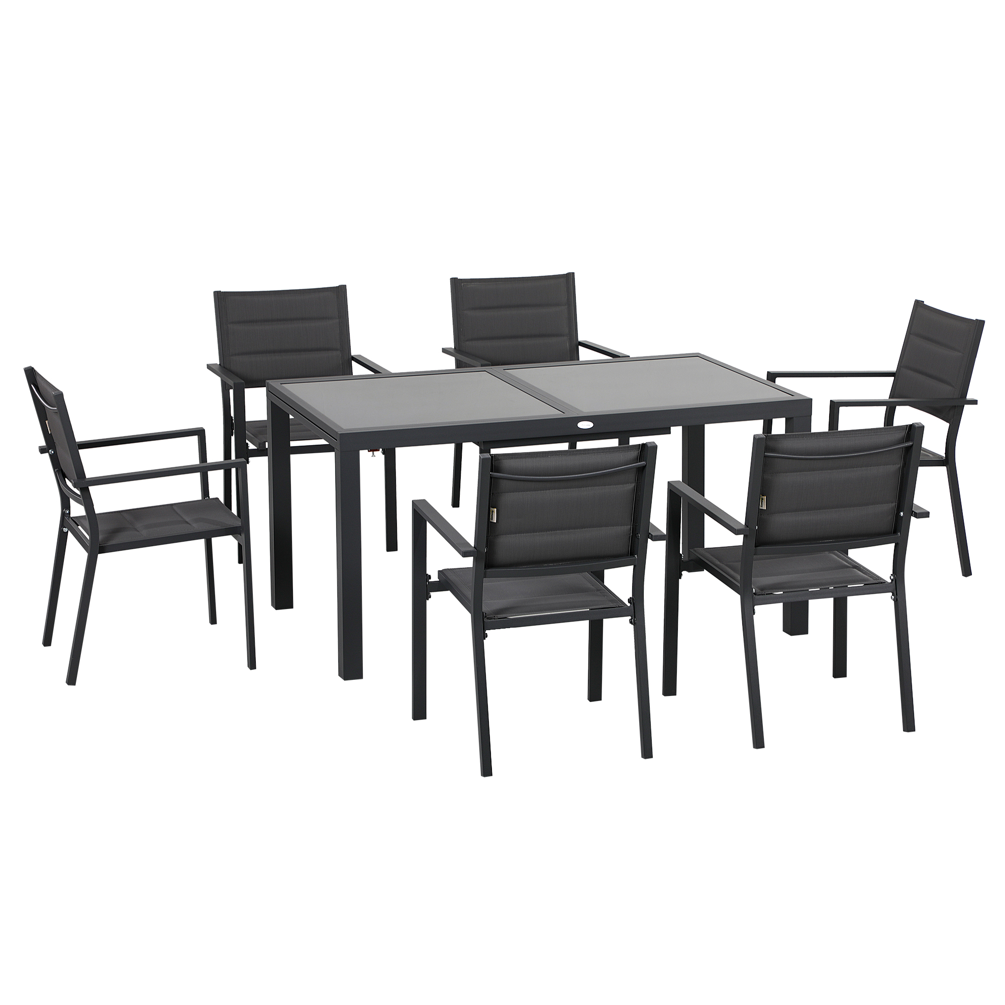 Ensemble de jardin 6 personnes table extensible plateau verre trempé gris