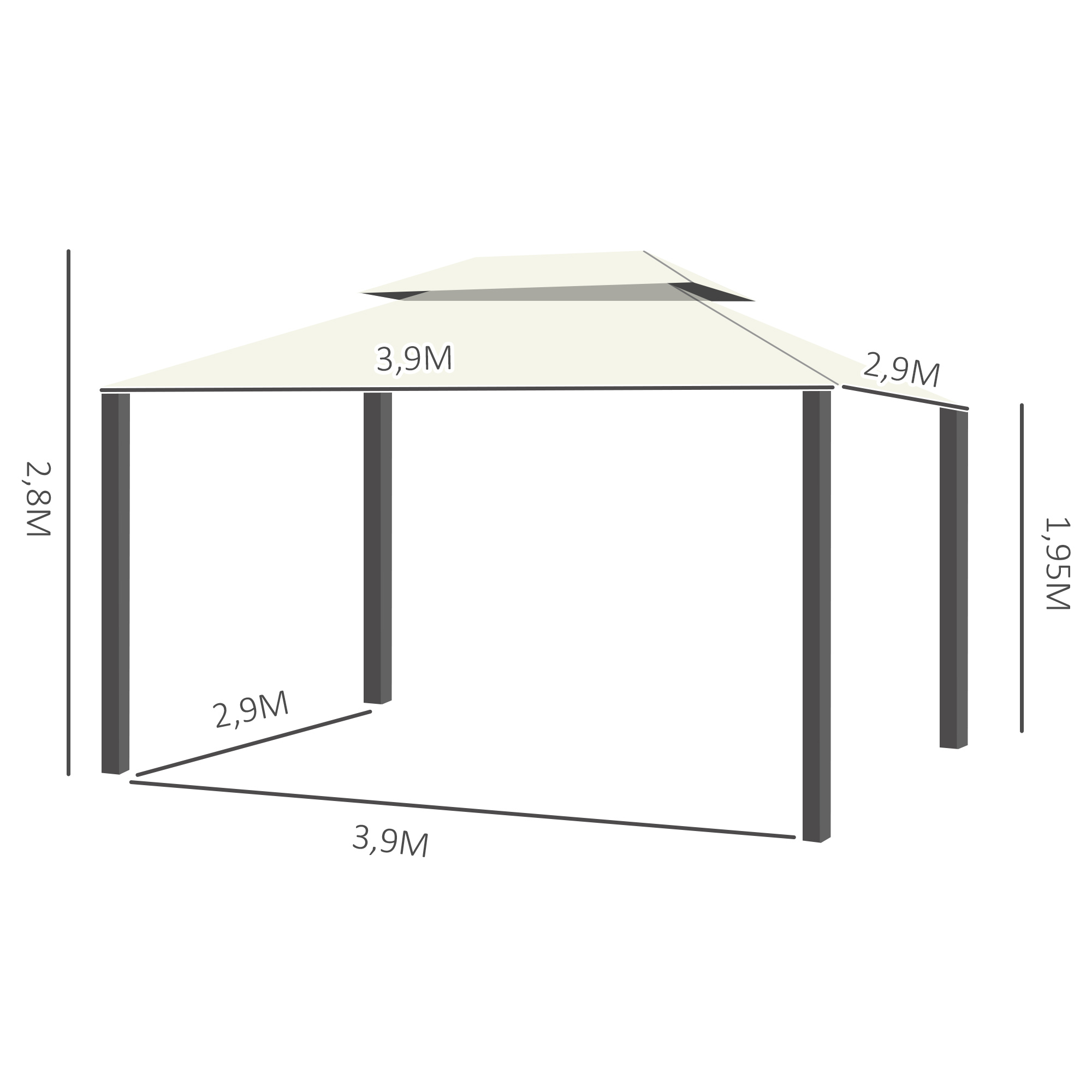 Pavillon de jardin 3,9L x 2,9l x 2,8H m