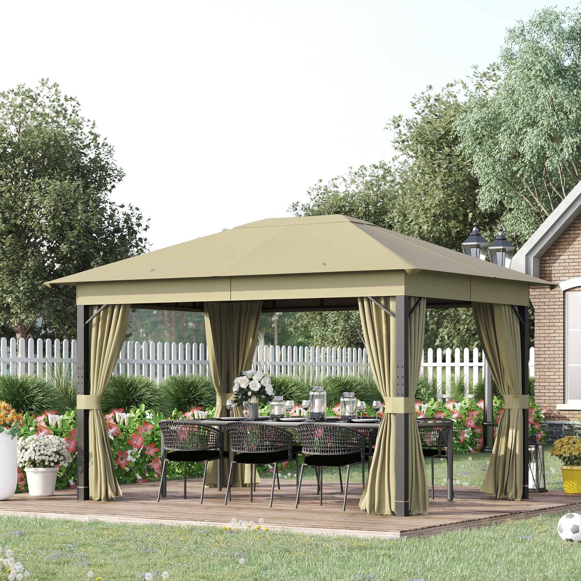 Tonnelle barnum pavillon de jardin style colonial beige