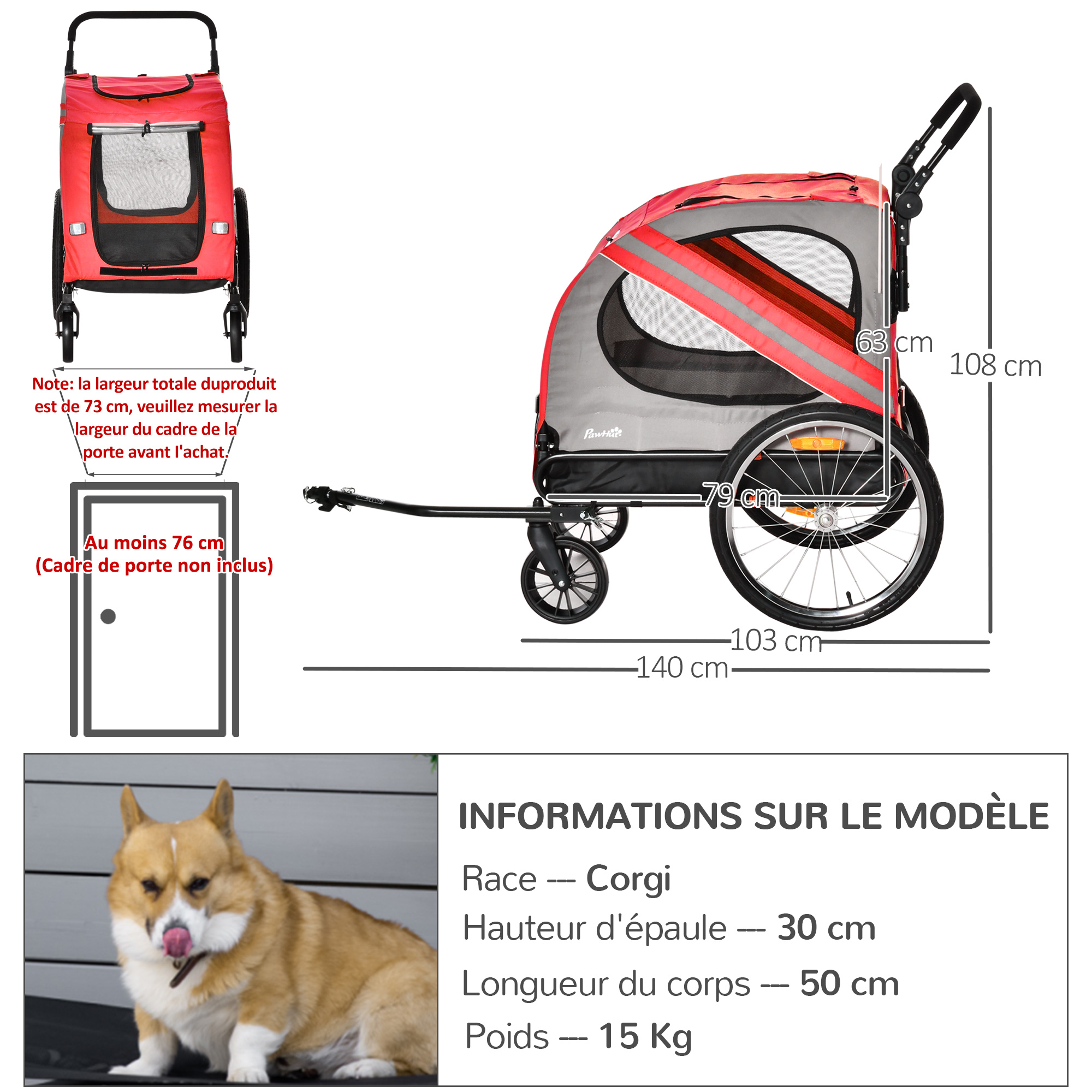 Remorque vélo jogger 2 en 1 pour animaux