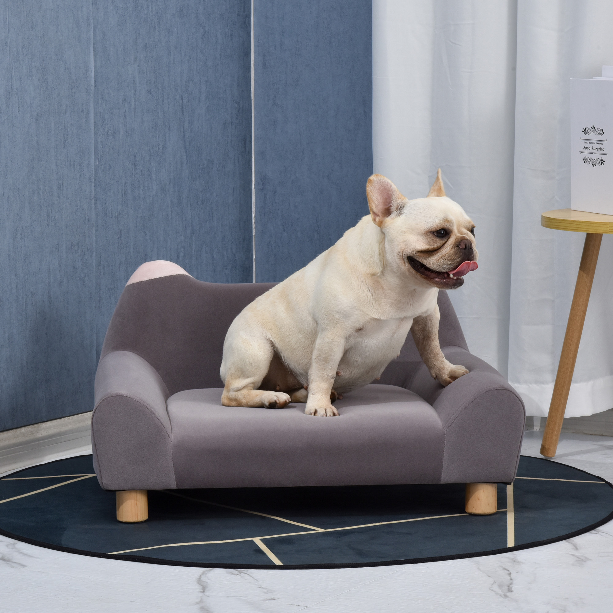 Lit canapé chien chat design dossier oreilles velours gris