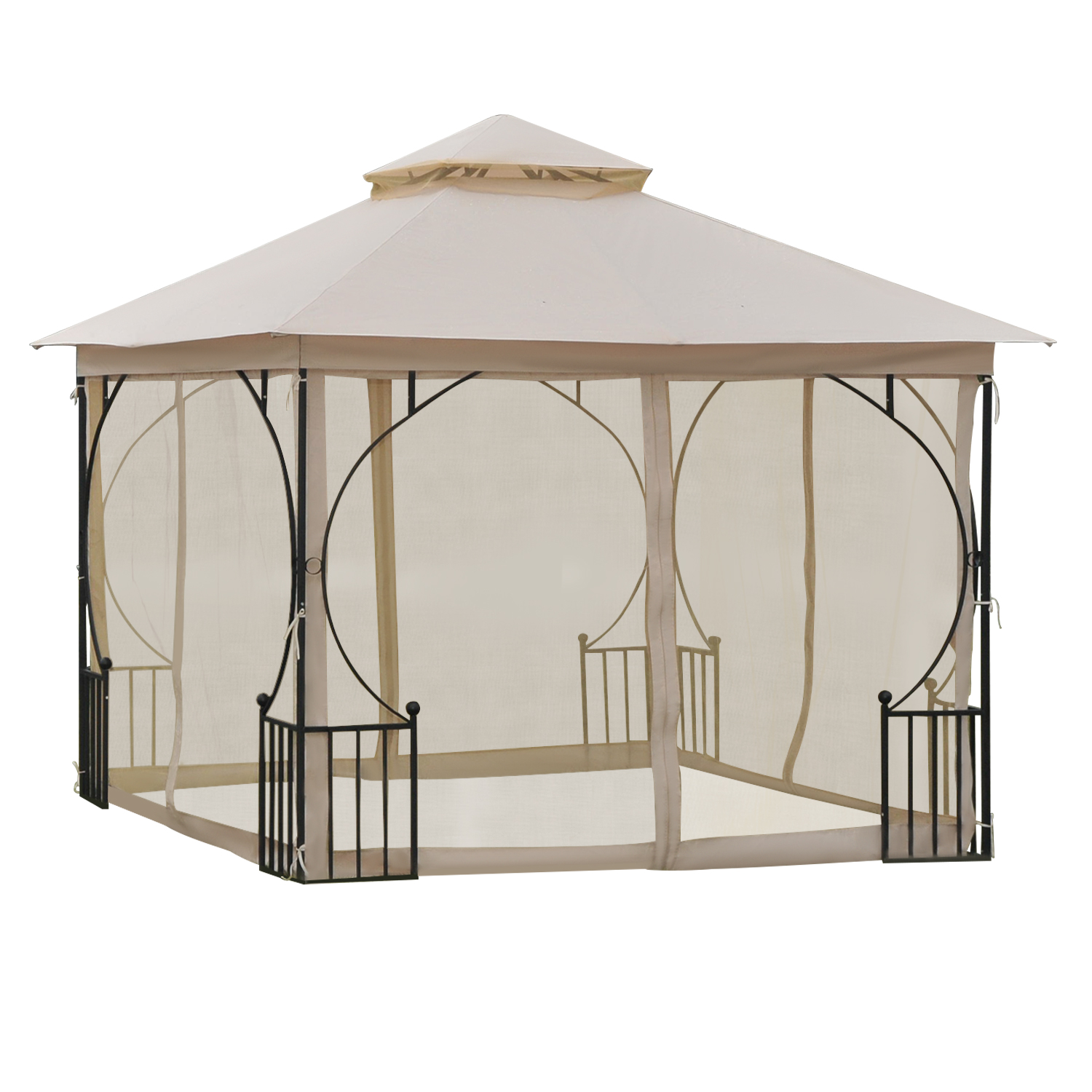 Pavillon de jardin tonnelle style colonial beige noir