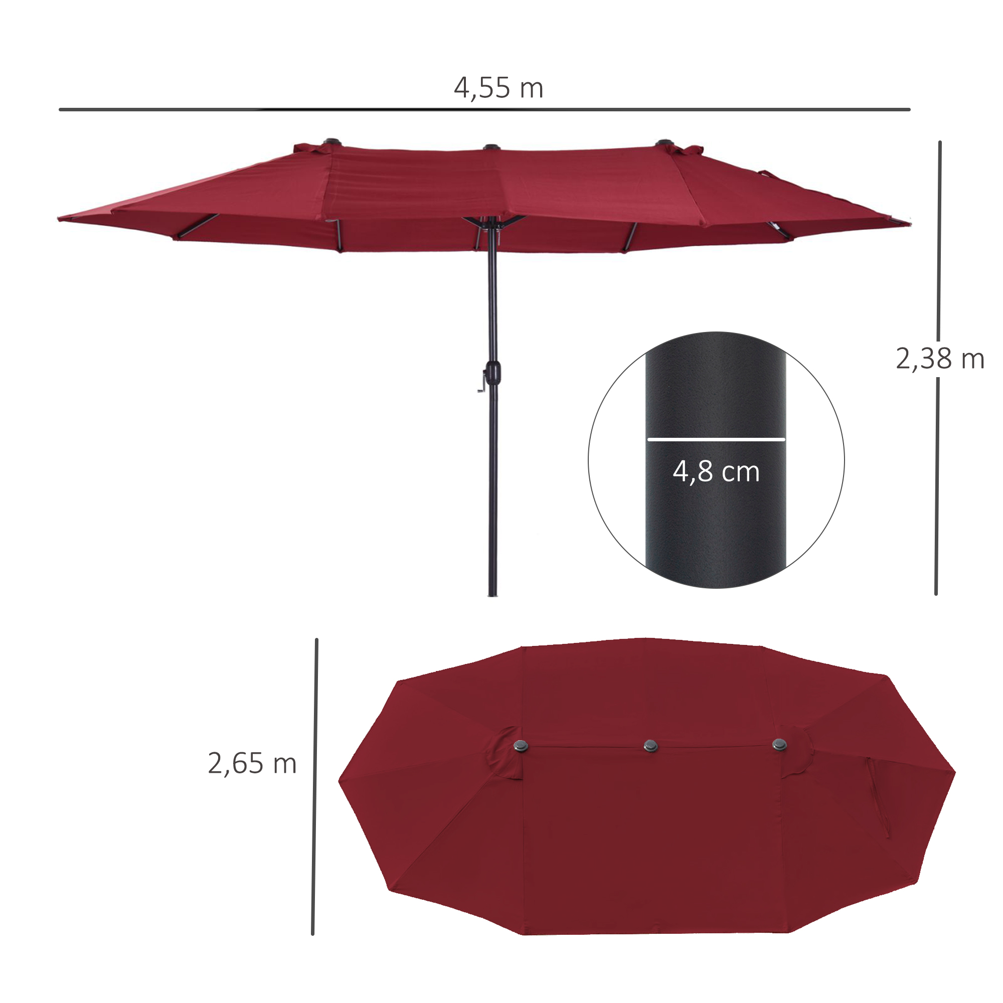 Grand parasol droit de jardin acier polyester