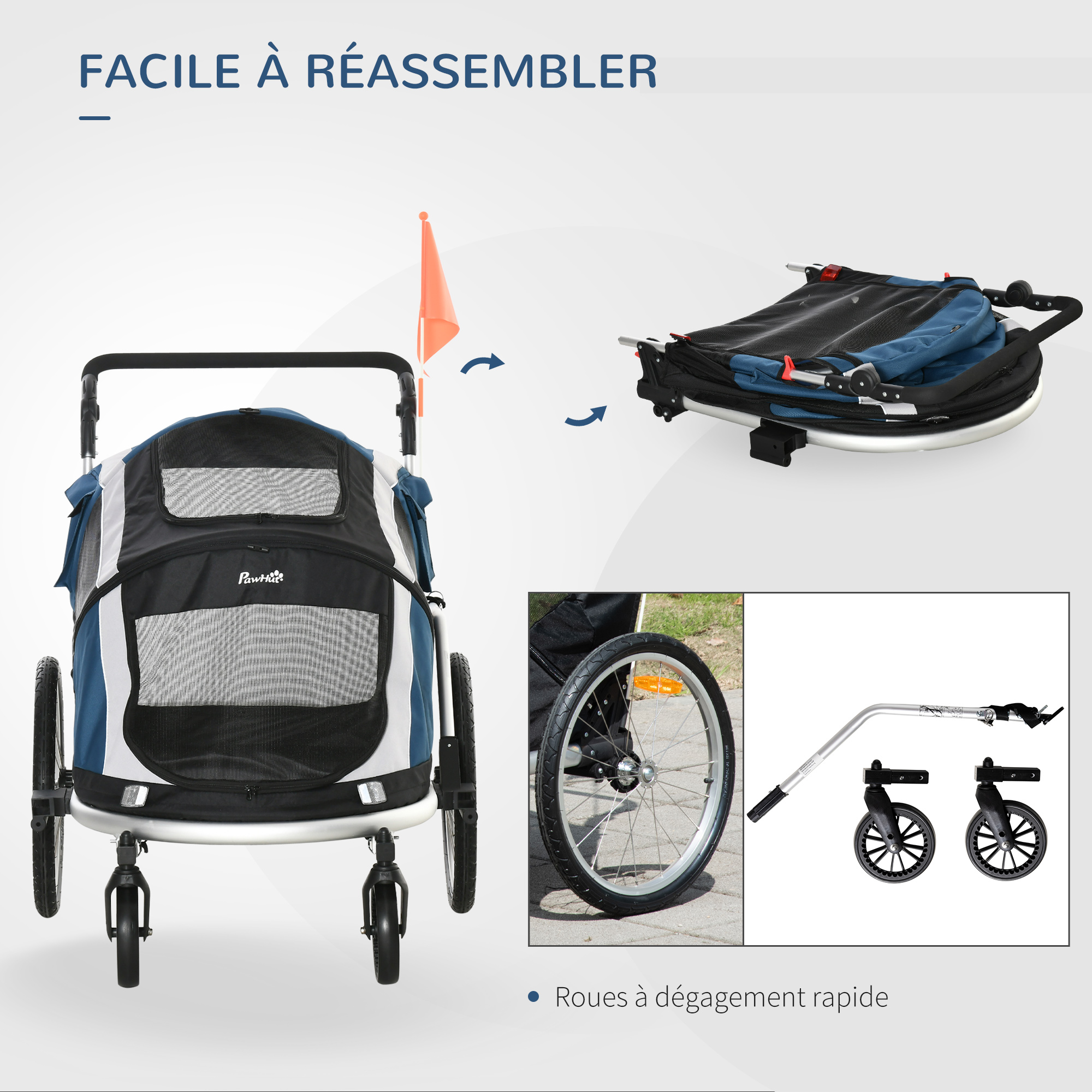 Remorque vélo jogger 2 en 1 pour animaux