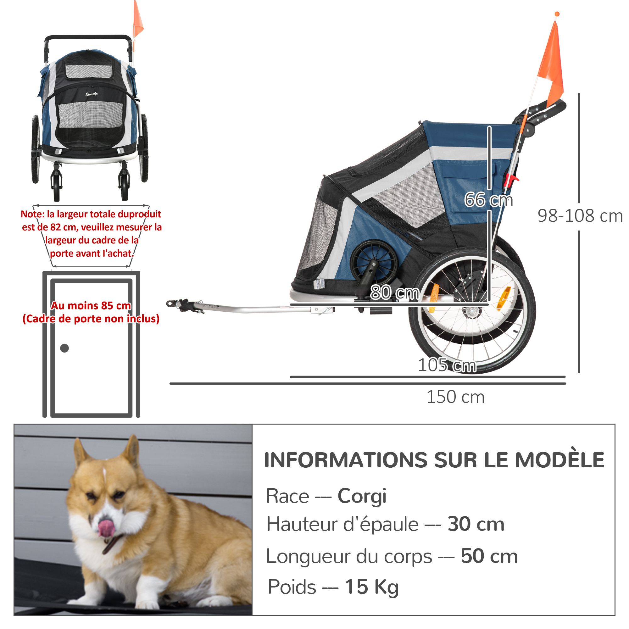 Remorque vélo jogger 2 en 1 pour animaux