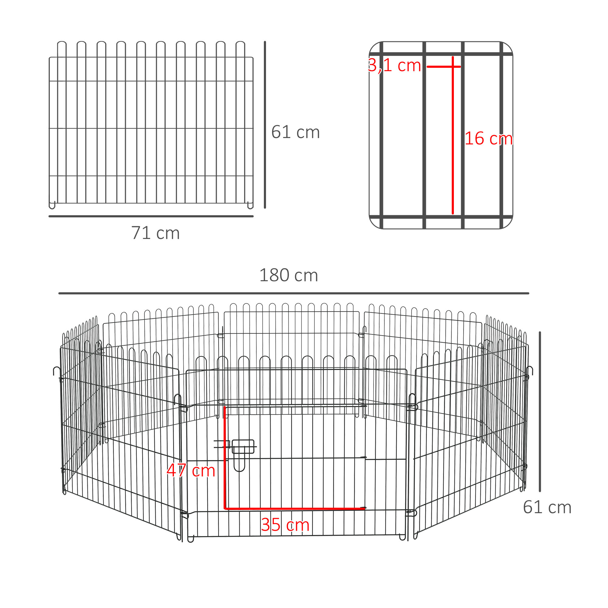 Parc enclos pour chiens chiots 71Lx61H cm