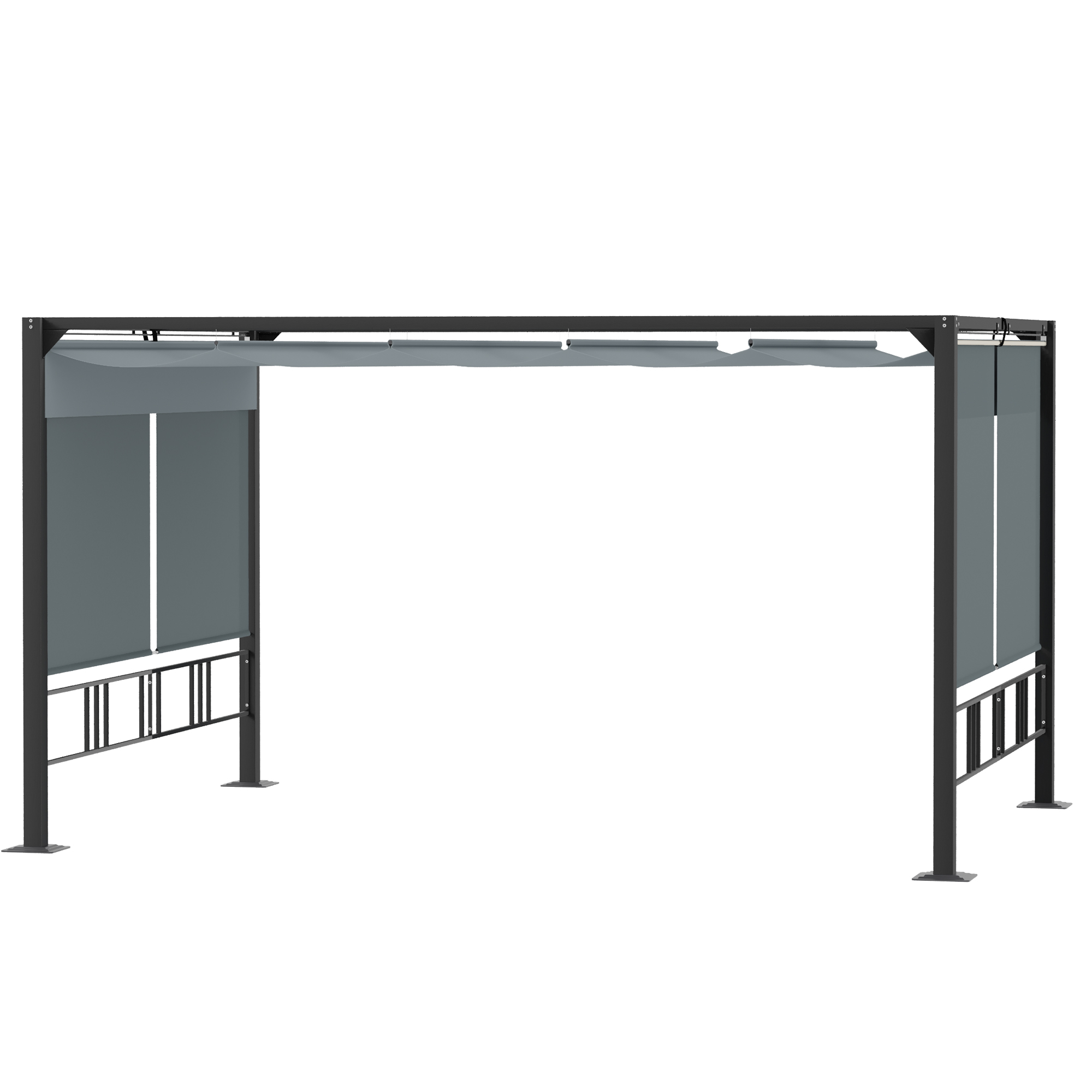 Pergola rétractable alu. acier époxy noir double toile polyester gris