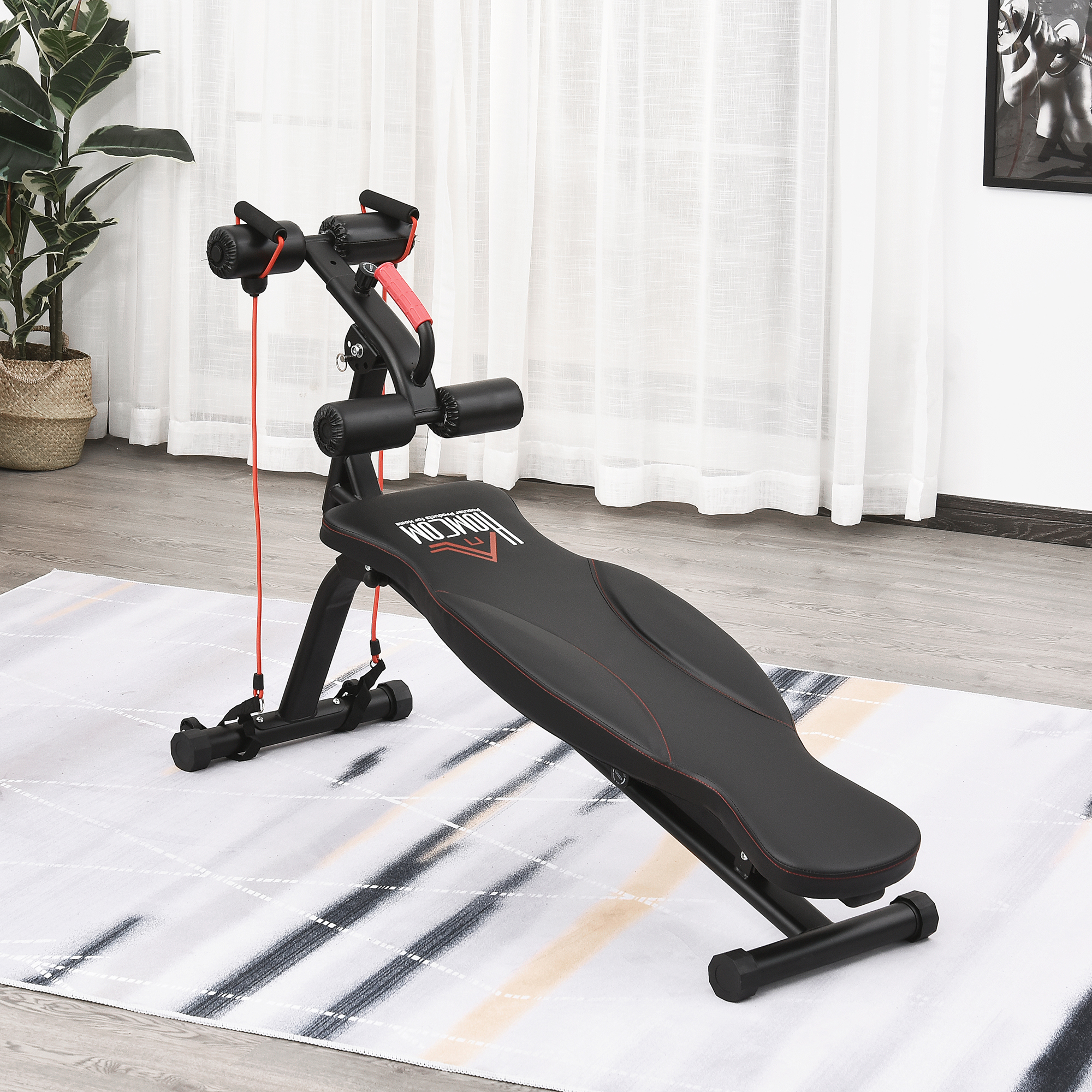 Banc de musculation pliable inclinable multifonction noir rouge