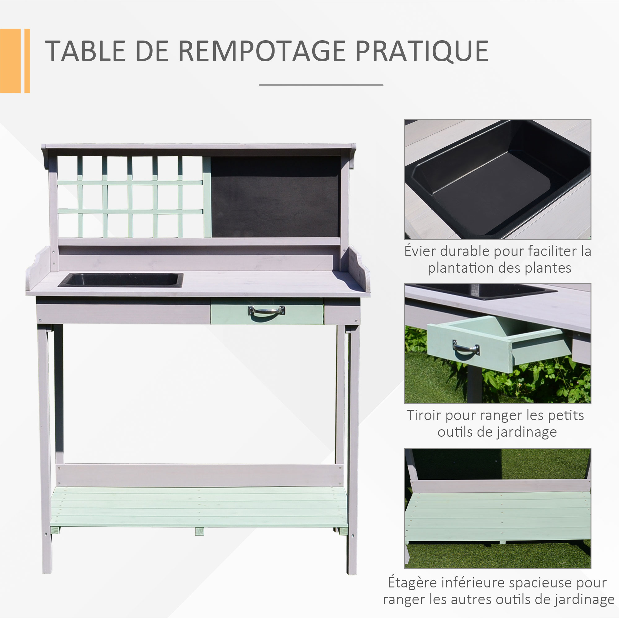 Table de rempotage multi-équipée gris vert menthe