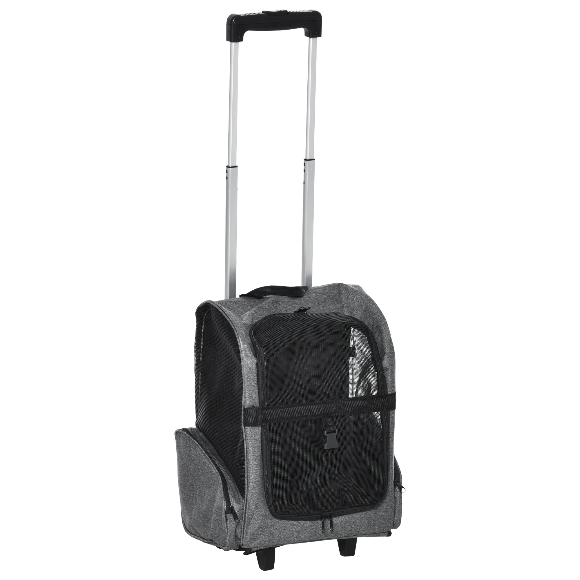 2 en 1 trolley sac à dos roulettes chien chat gris