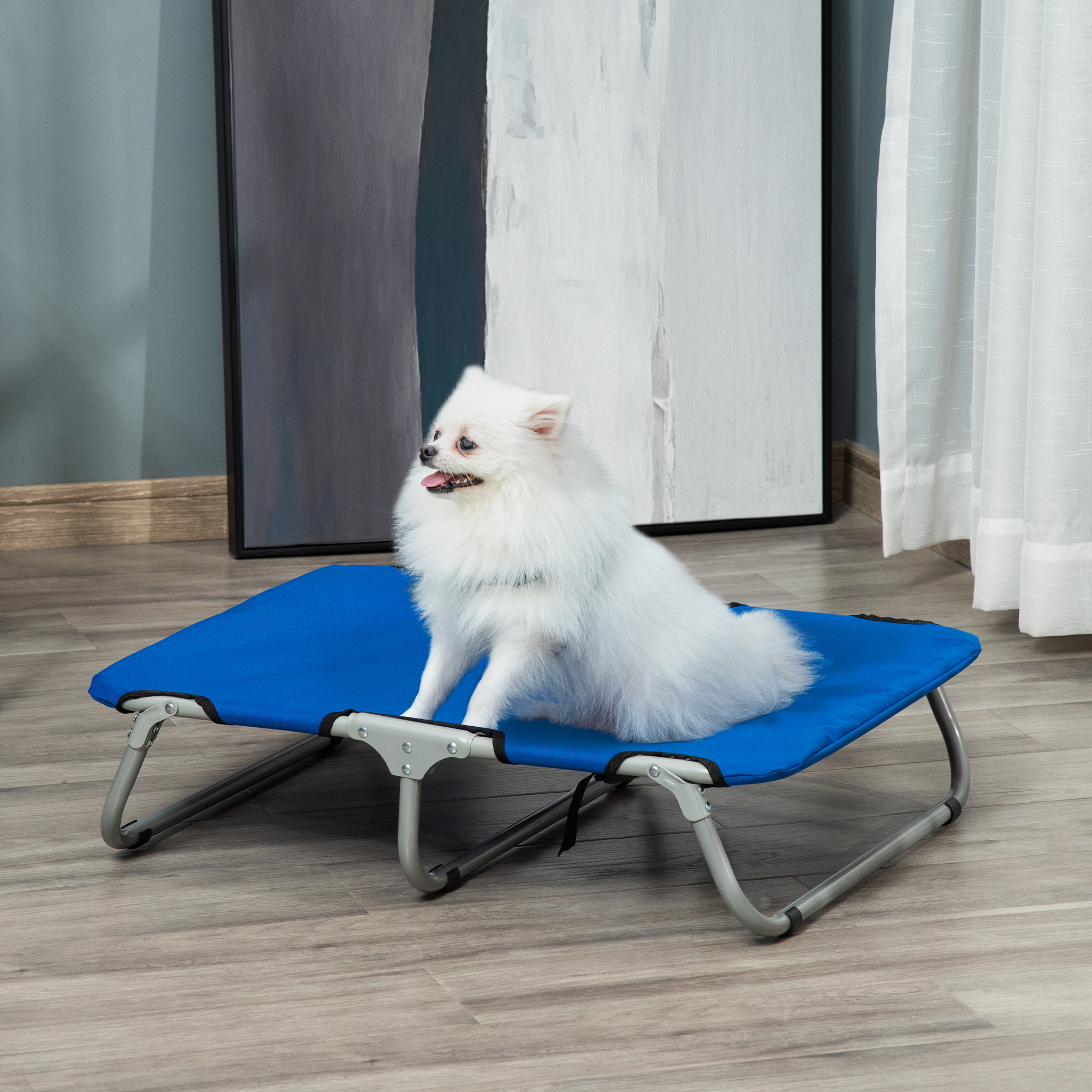 Lit pour chien chat pliable sur pieds bleu