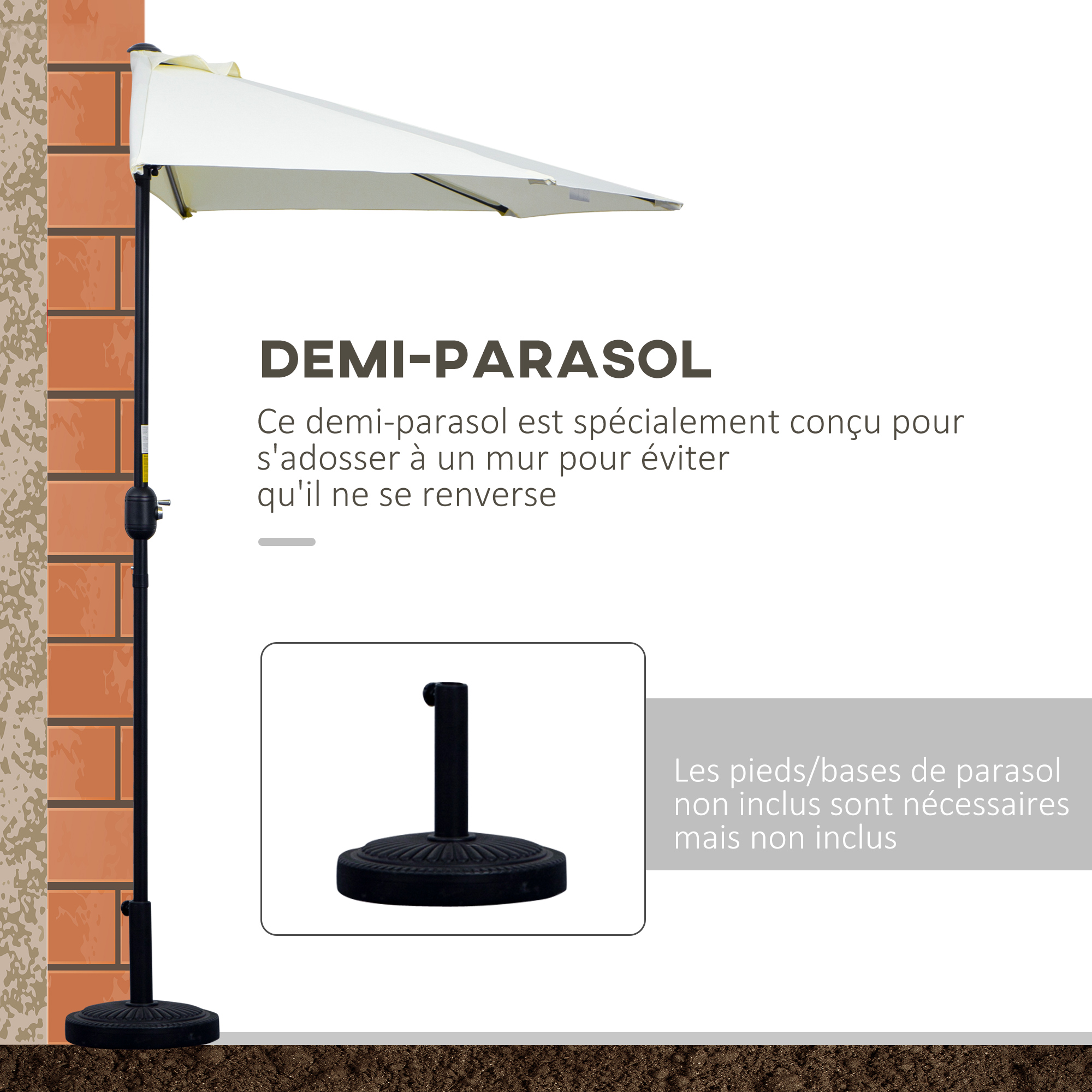 Demi parasol balcon avec manivelle acier polyester