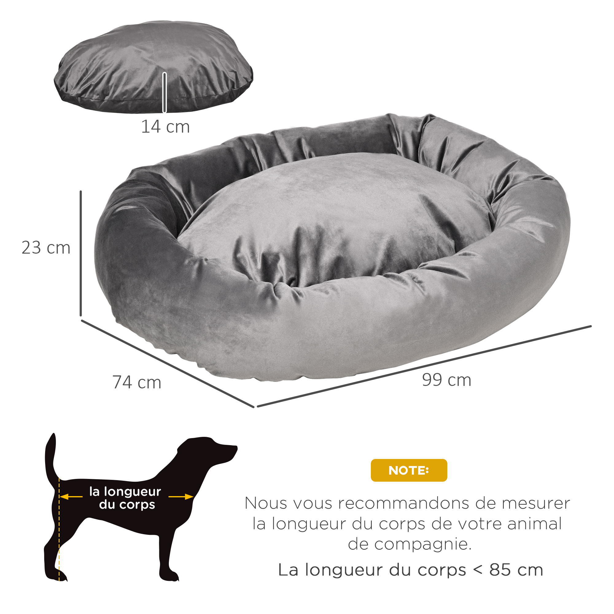 Lit pour chien chat orthopédique housse lavable amovible gris