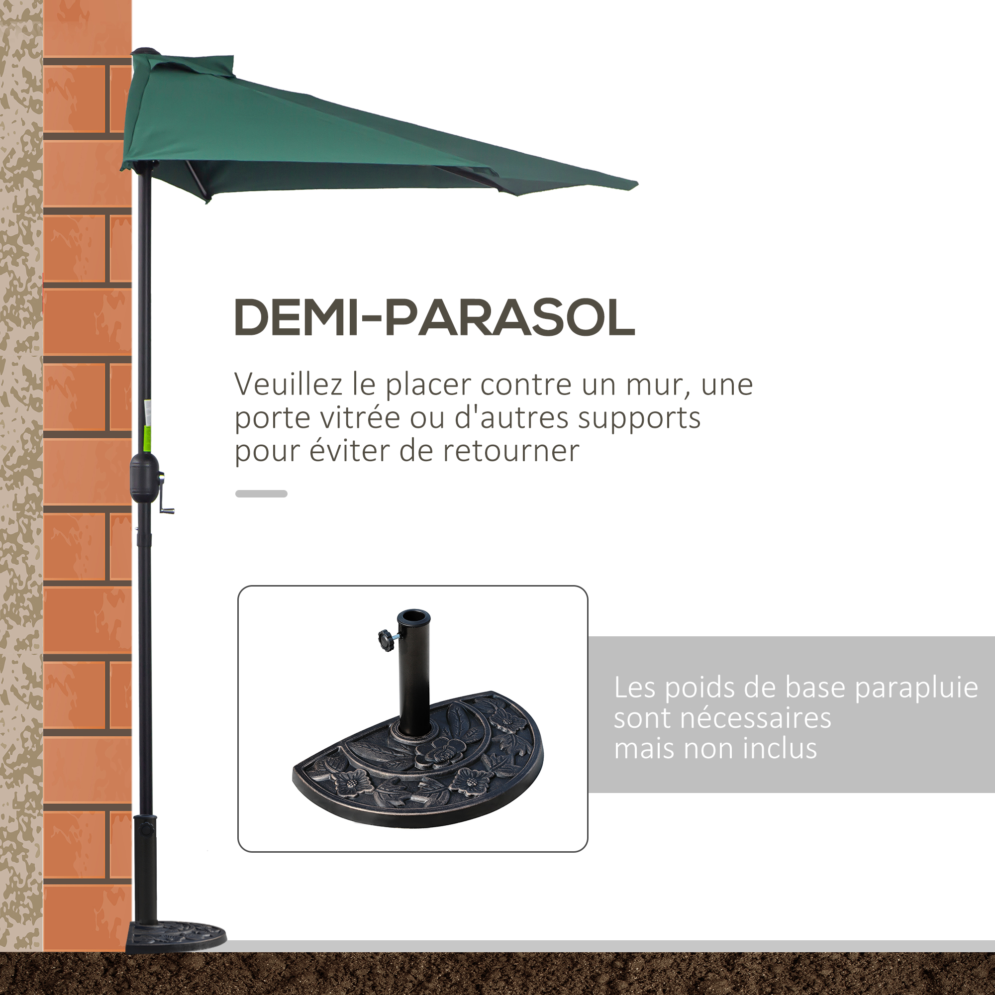 Demi parasol balcon métal polyester