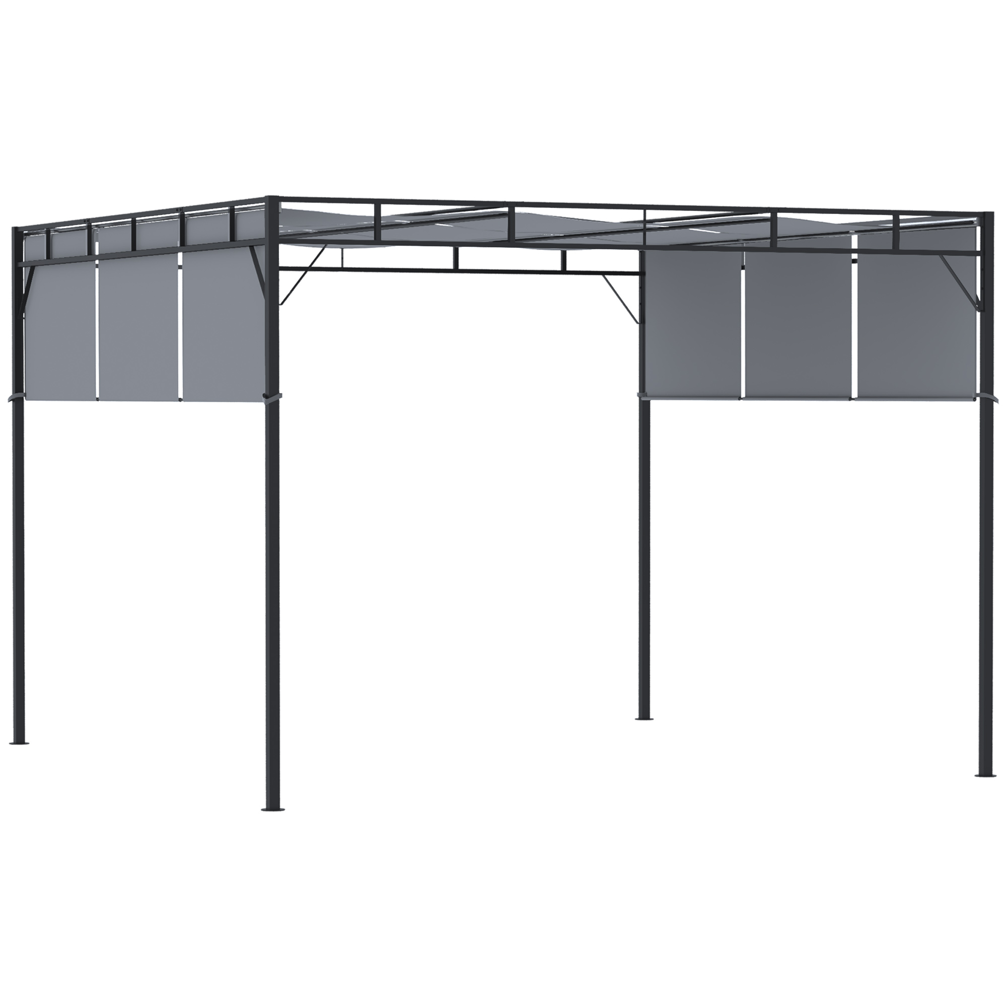 Pergola rétractable acier époxy noir triple toile polyester haute densité