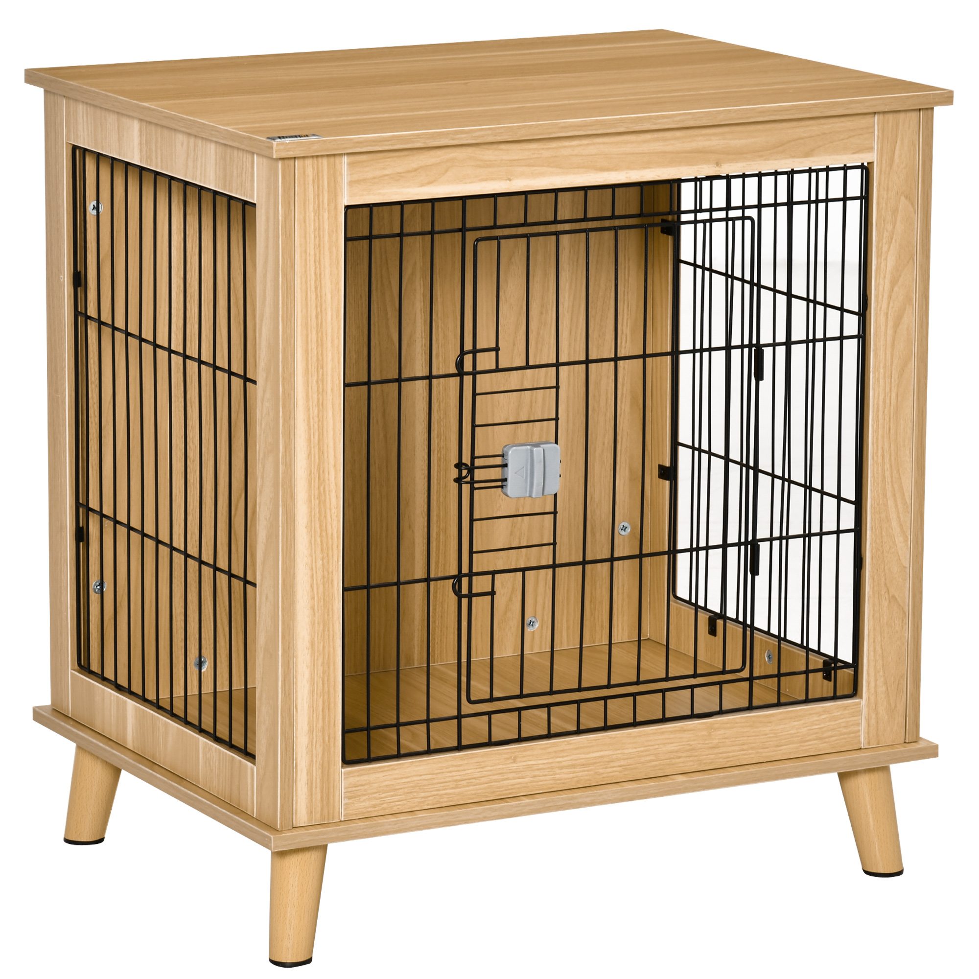 Cage pour chien sur pied style scandinave acier noir aspect bois clair