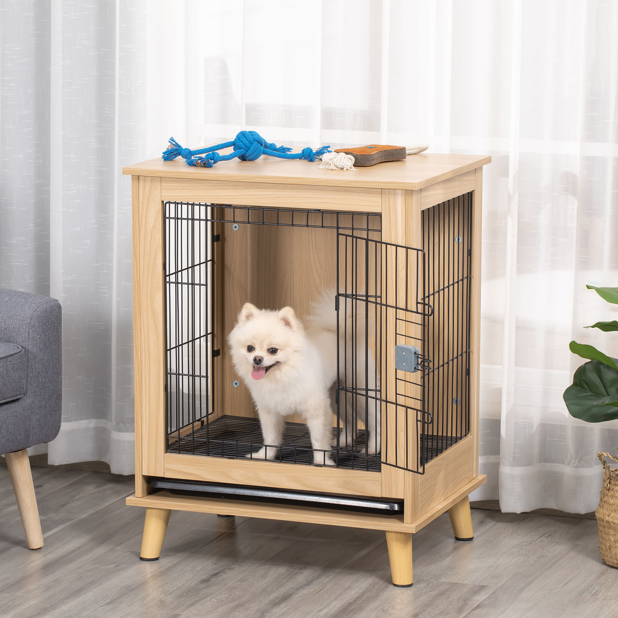 Cage pour chien sur pied style scandinave porte plateau déjection