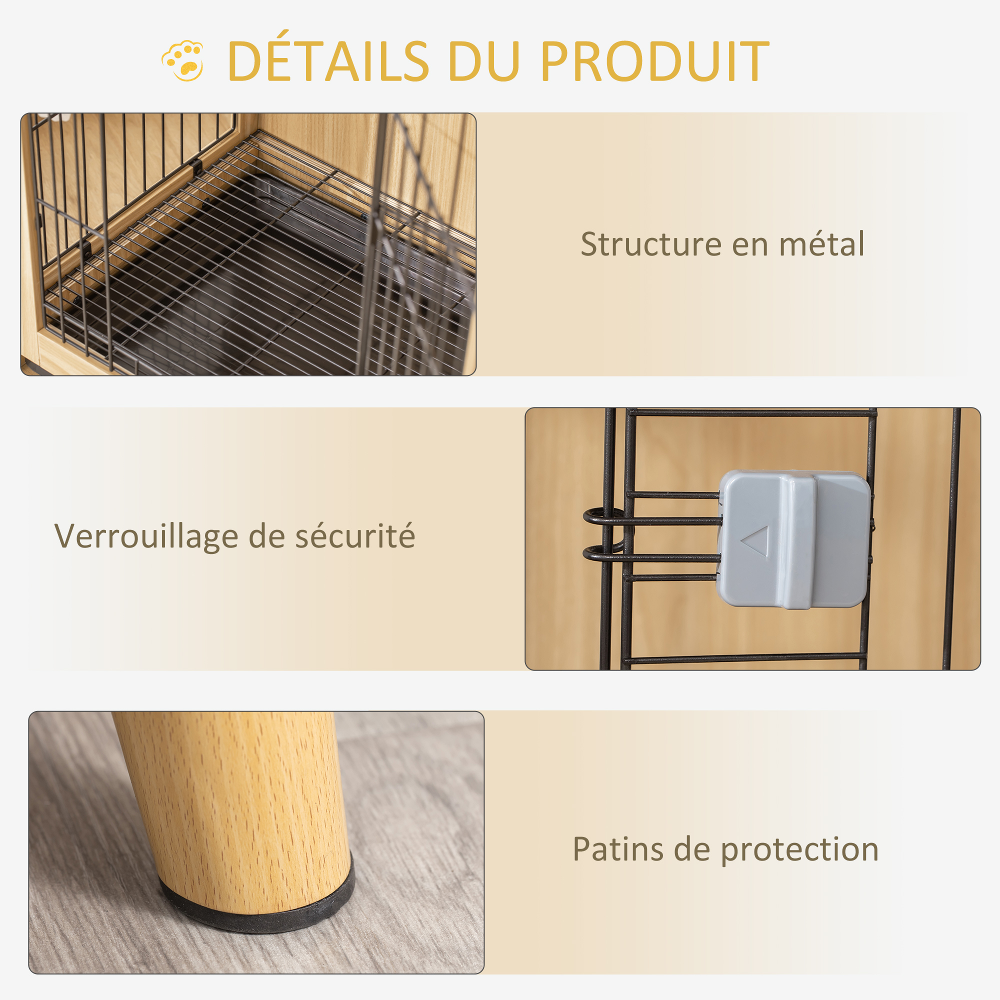 Cage pour chien sur pied style scandinave porte plateau déjection