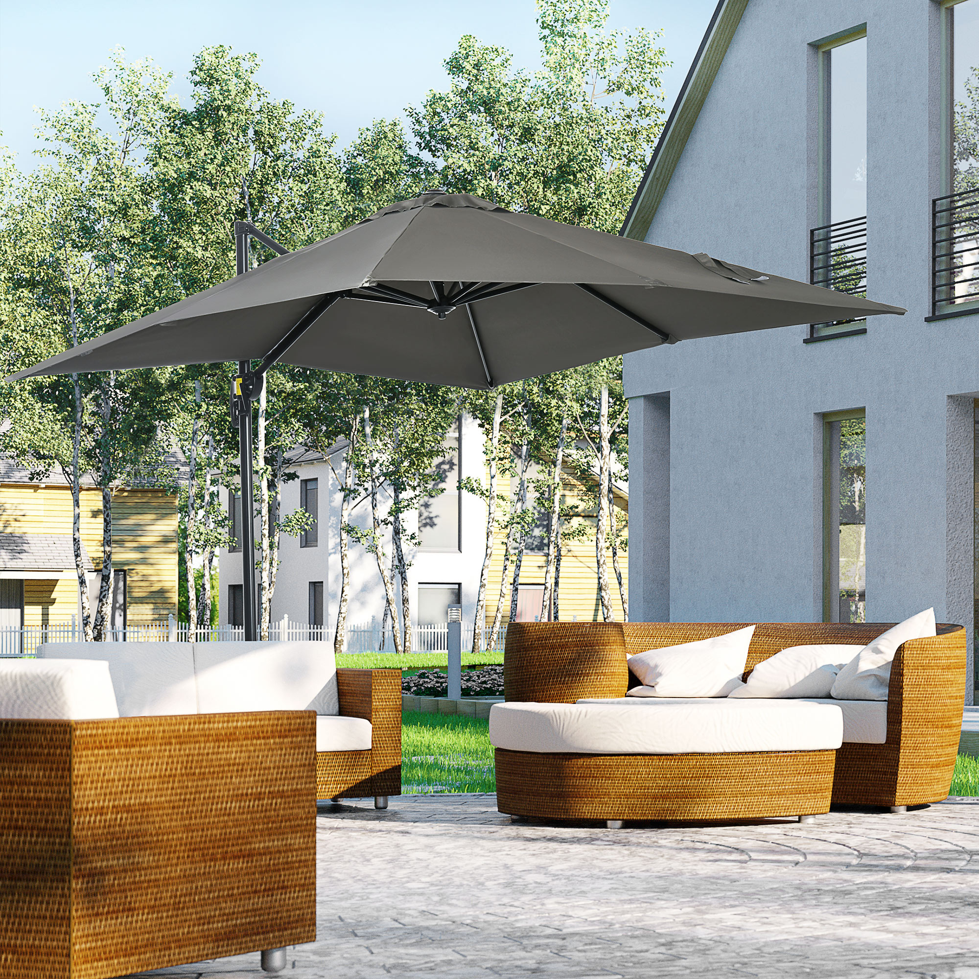 Parasol déporté carré inclinable dim. 2,45L x 2,45l x 2,45H m