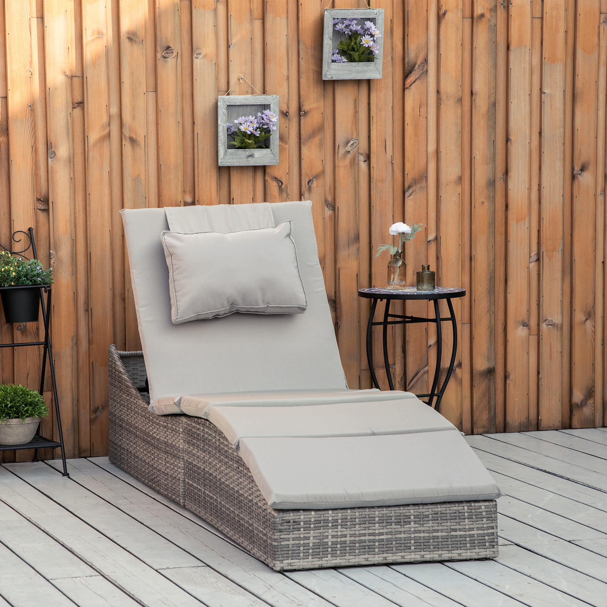 Bain de soleil inclinable matelas inclus grand confort résine gris