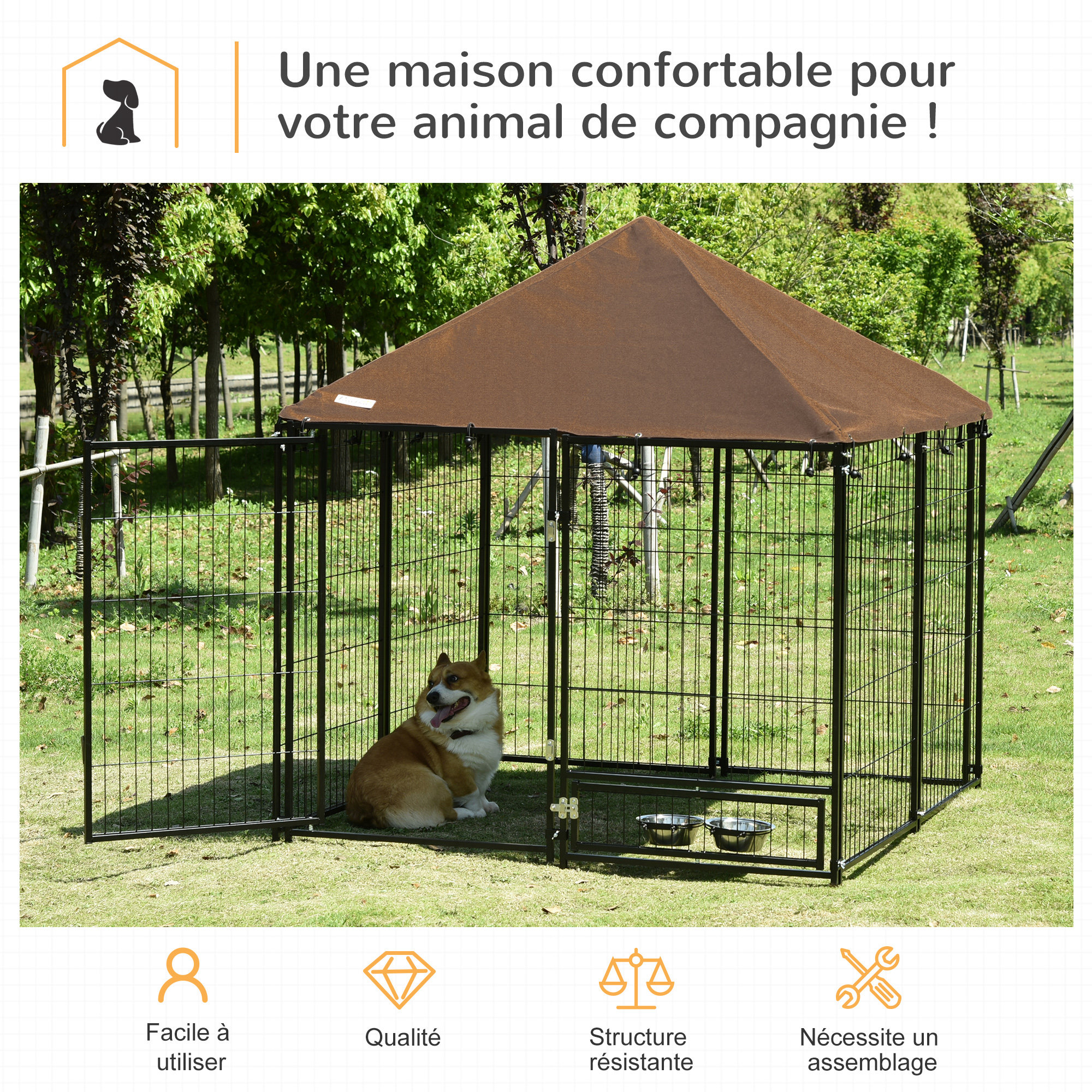 Chenil extérieur pour chien métal et tissu