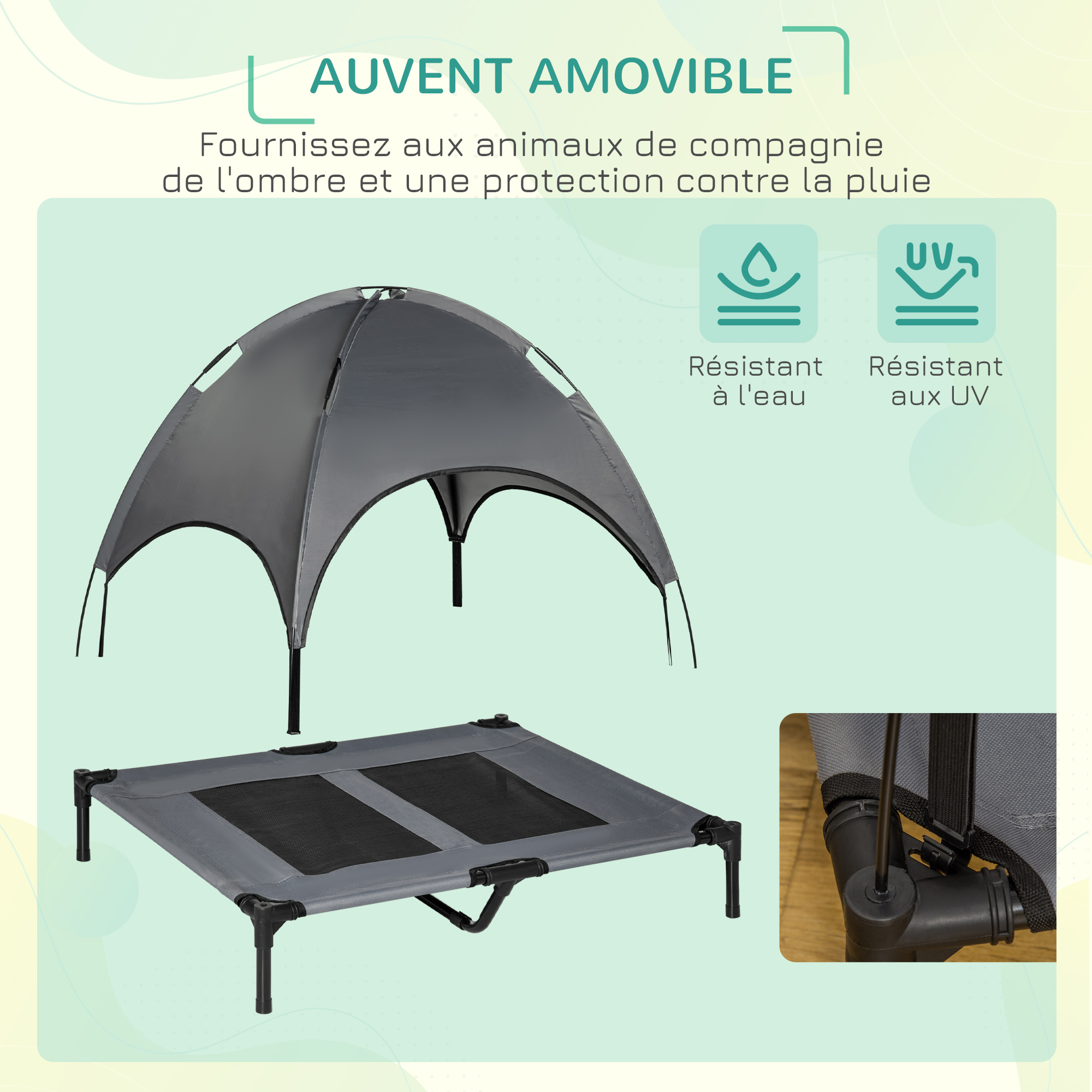 Lit pour chien chat sur pieds + parasol + sac de transport