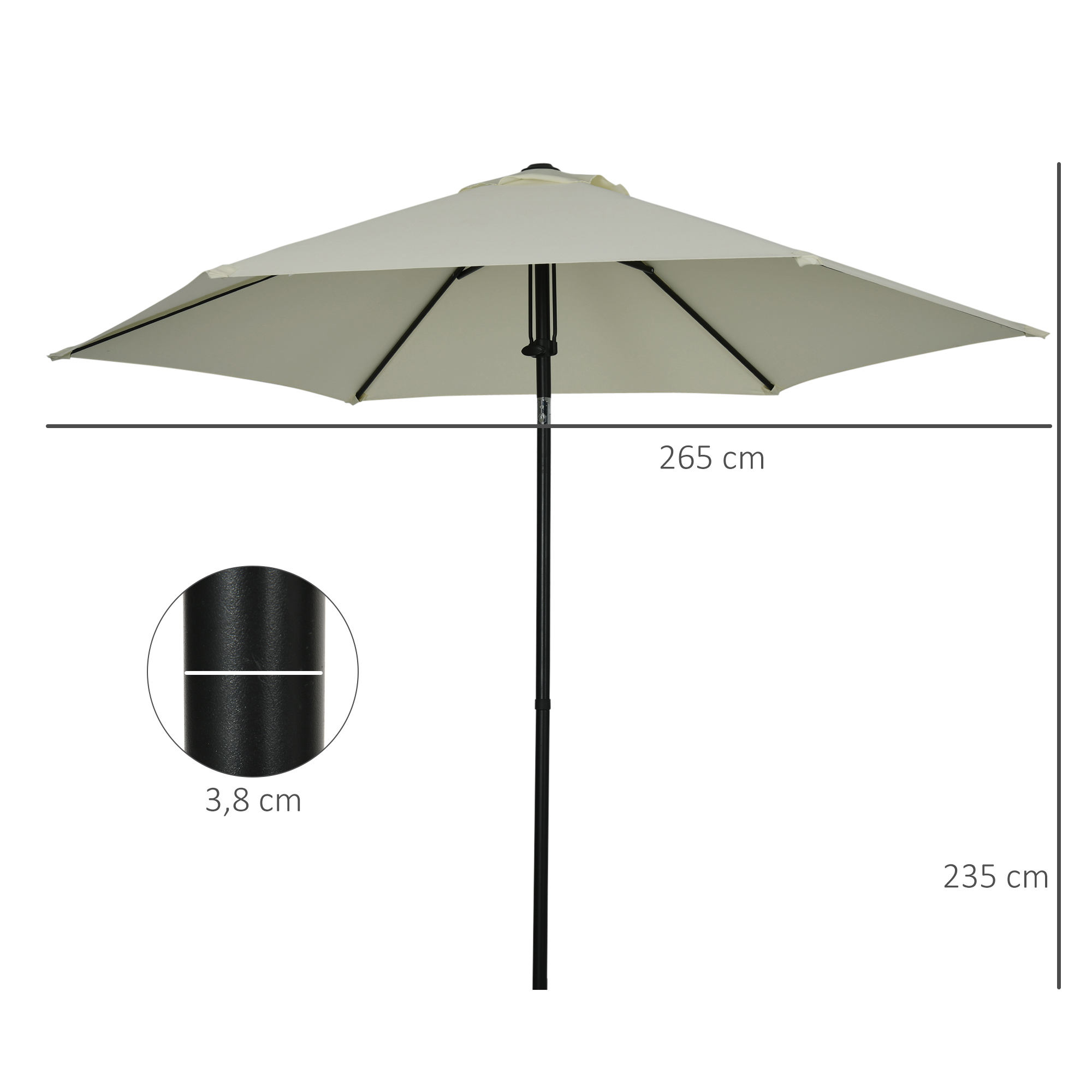 Parasol inclinable octogonal  Ø 2,65 x 2,35H m métal polyester gris clair