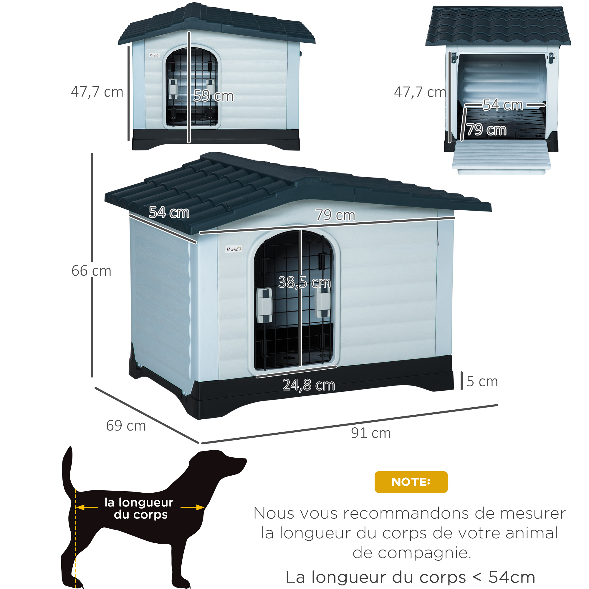 Niche chien style cottage polypropylène blanc noir